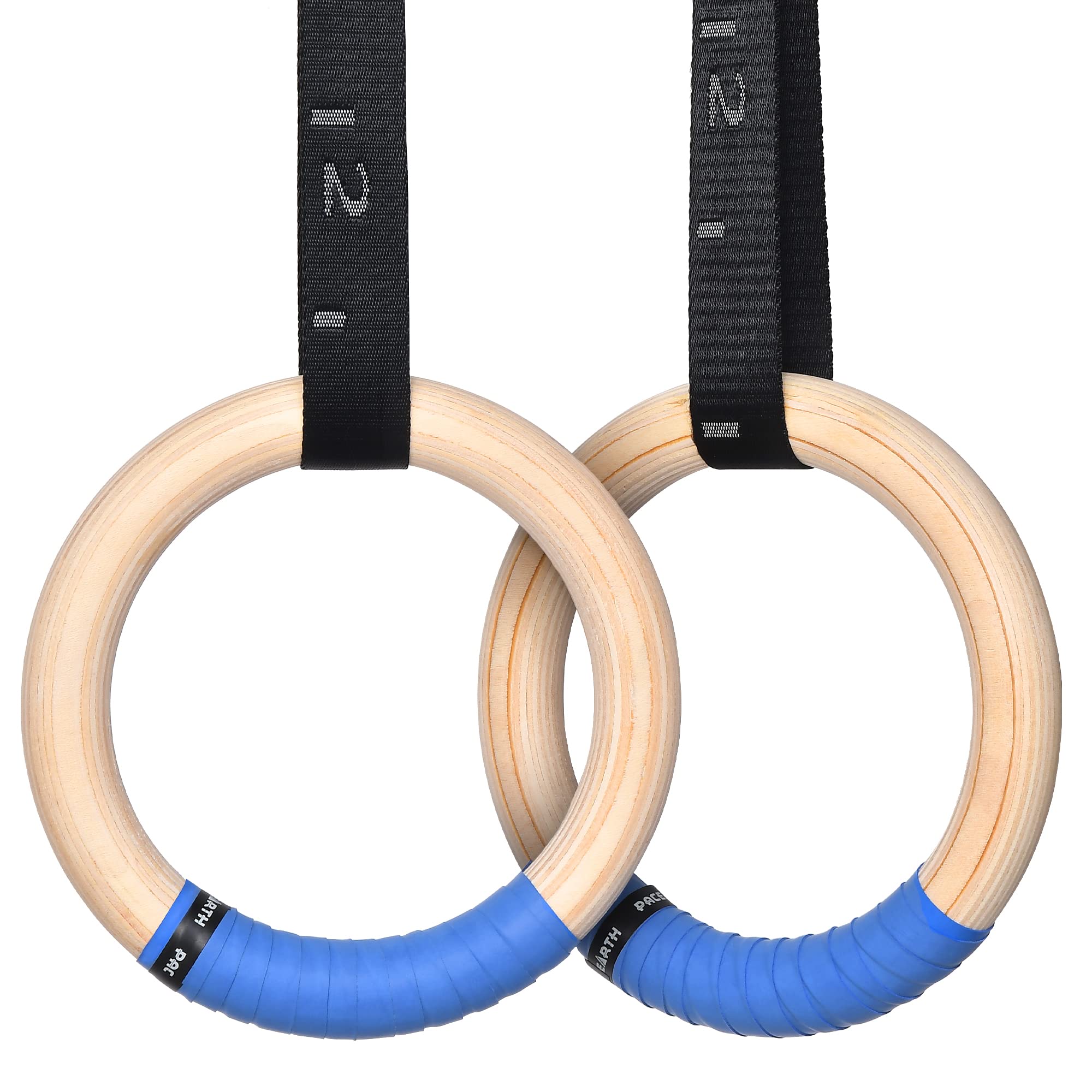 PACEARTH Gymnastikringe, Holz-Olympiaringe 680/450kg, mit verstellbaren Nockenschnallen, 4,5m/2,7m langen Riemen mit Skala, rutschfeste Gym-Ringe für Home-Gym, Ganzkörpertraining