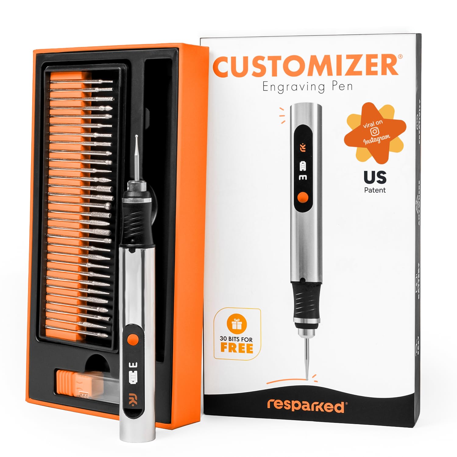 Resparked Customizer Engraving Pen (Formerly Culiau): Ultimate Cordless Portable Tool for Artists & DIYers - Engrave 50+ Surfaces - Beginner Friendly - Rechargeable - Free 30 Bits & Mastery Guide
