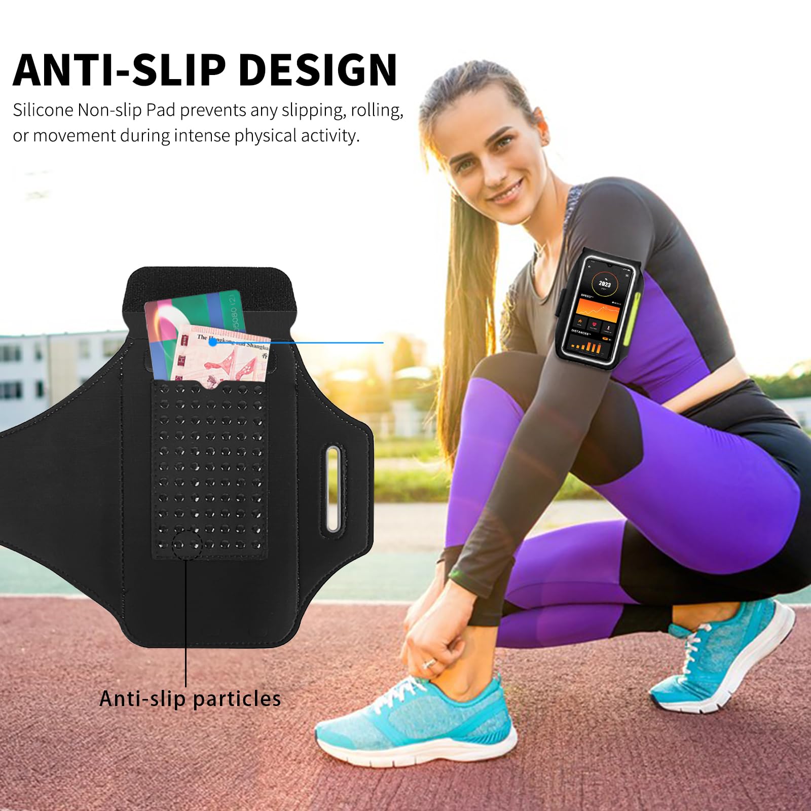 Running Armband with Earphone Bag Cell Phone Armband for iPhone 16 15 Pro 14 Plus 13 11 XR XS, Galaxy S24/S10 Water Resistant Sports Phone Holder Case & Zipper Slot Car Key Holder for 6.7 inch Phone