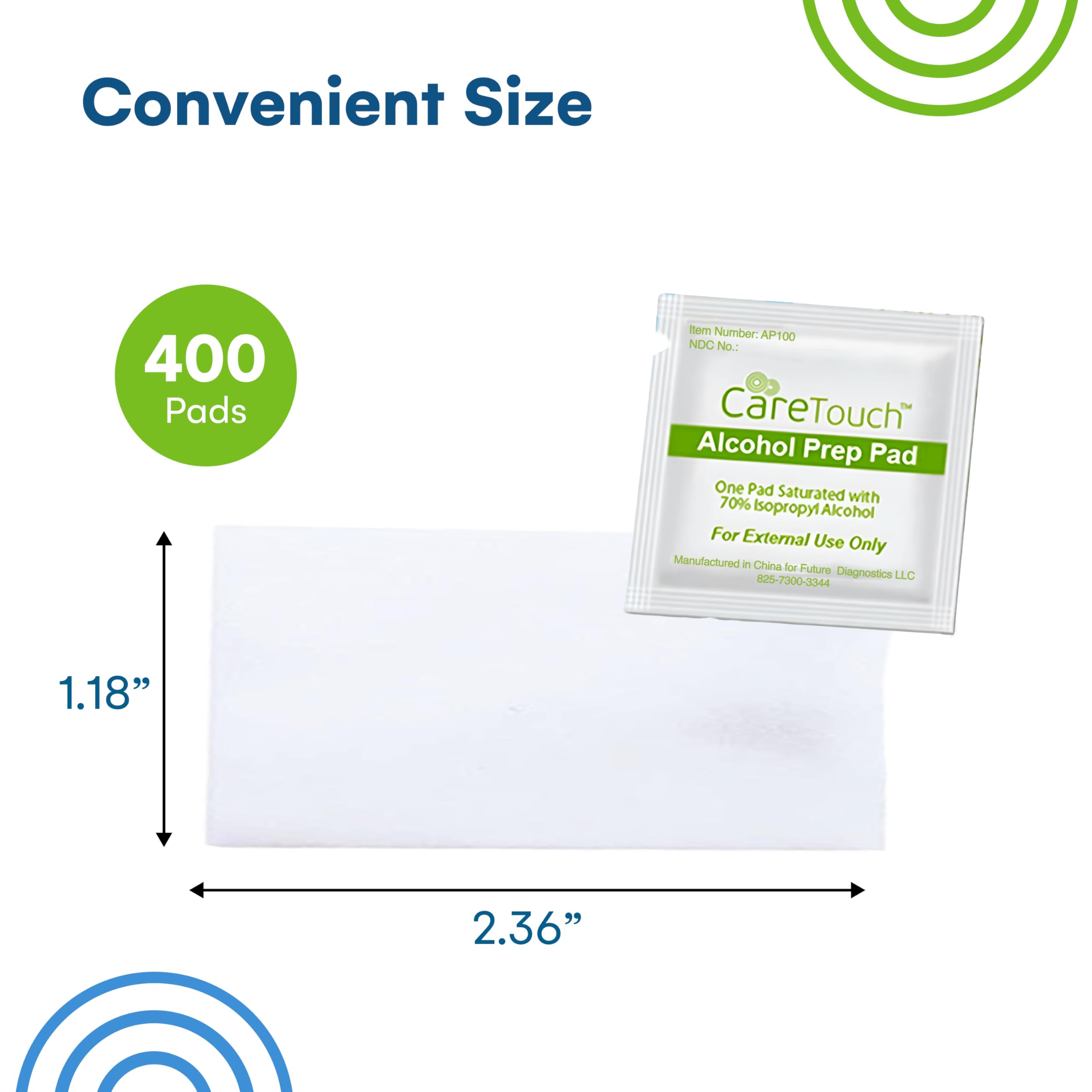 Care Touch Alcohol Wipes Individually Wrapped - Prep Pads with 70% Isopropyl Alcohol, Great for Home, Medical & First Aid Kits Sterilized, Antiseptic 2-Ply Swabs 400 Count