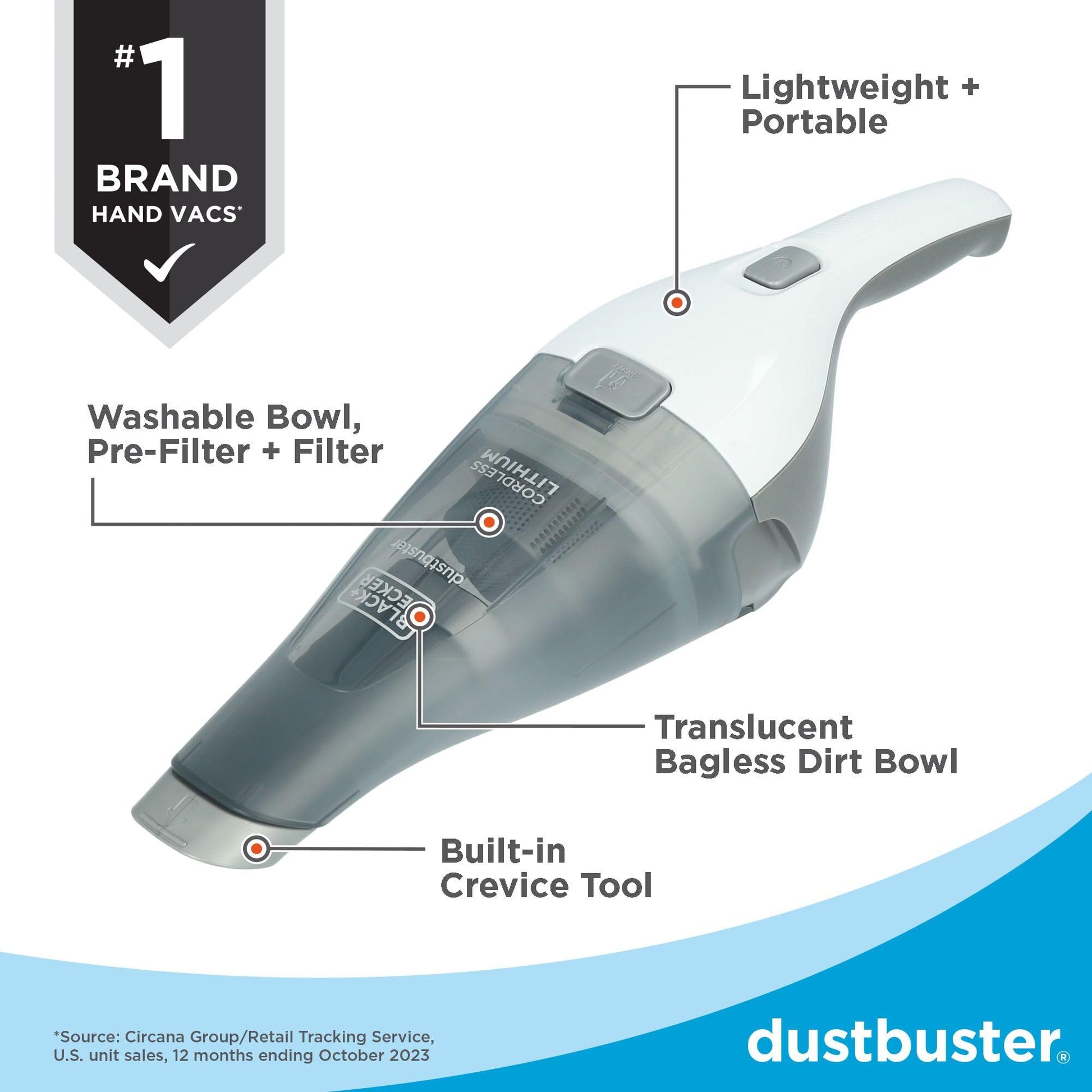 BLACK+DECKER dustbuster QuickClean Cordless Handheld Vacuum, Car Vacuum Portable (HNVC215B10)