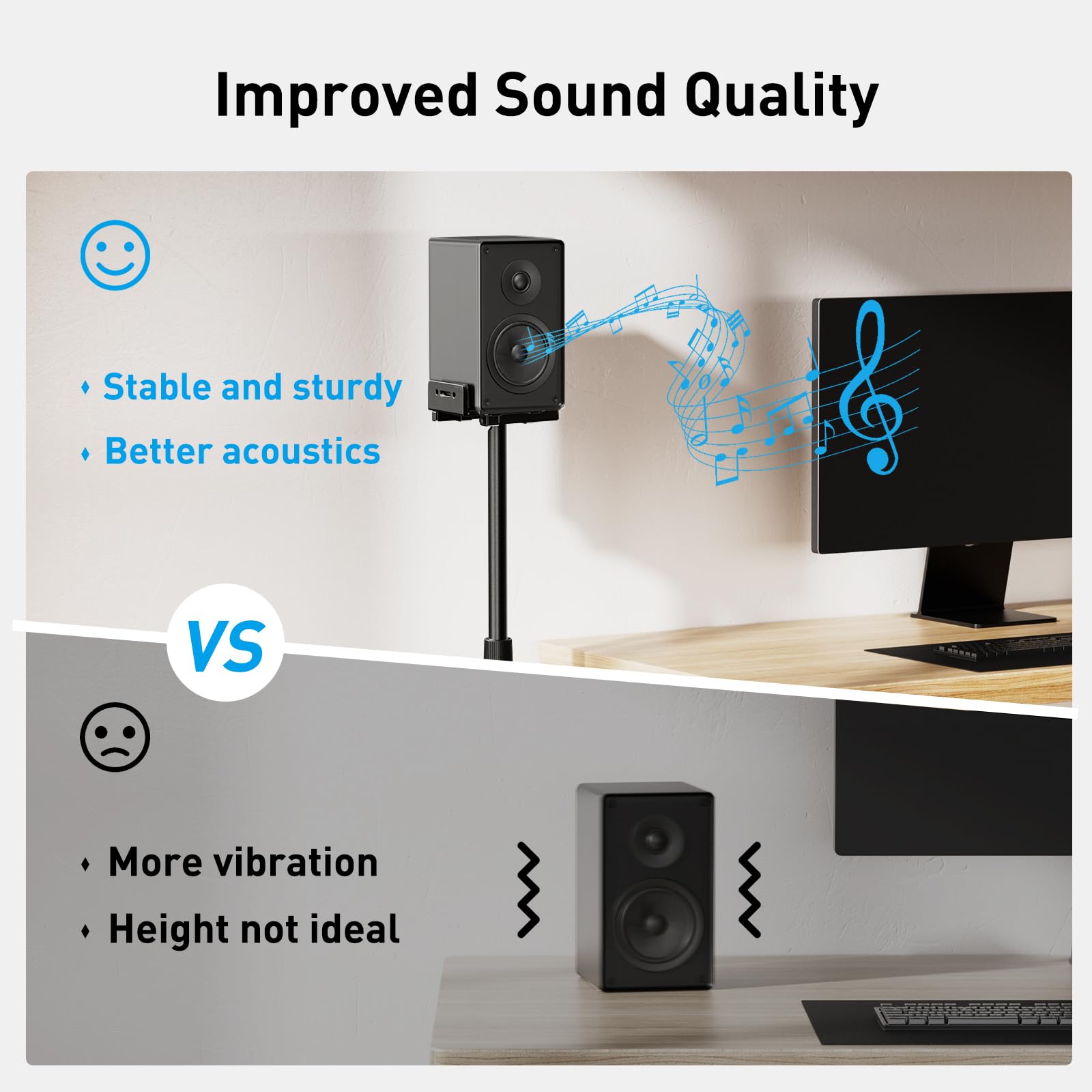 PERLESMITH Universal Speaker Stands for Surround Sound -Height Adjustable Extend 33.3”to 45.1”, Floor Speaker Stand for Satellite & Studio & Bookshelf Speakers up to 11LBS,1 Pair Black, PSSS2