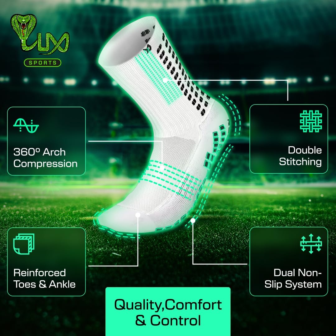 Lux Dual Grip Socks - Soccer Grip Socks for Men and Women. GripArray™ Engineered Performance & Comfort - Anti-Slip Grip Socks for Soccer