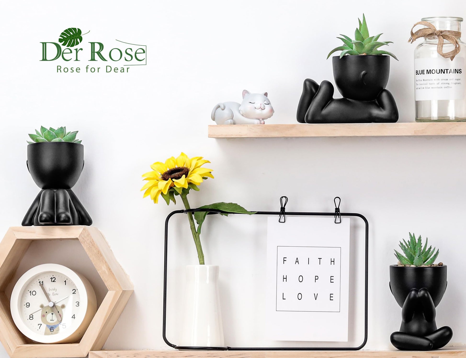 Der Rose 3pcs Fake Succulents Plants Artificial for Black Bathroom Bedroom Home Living Room Halloween Decor Aesthetic Indoor