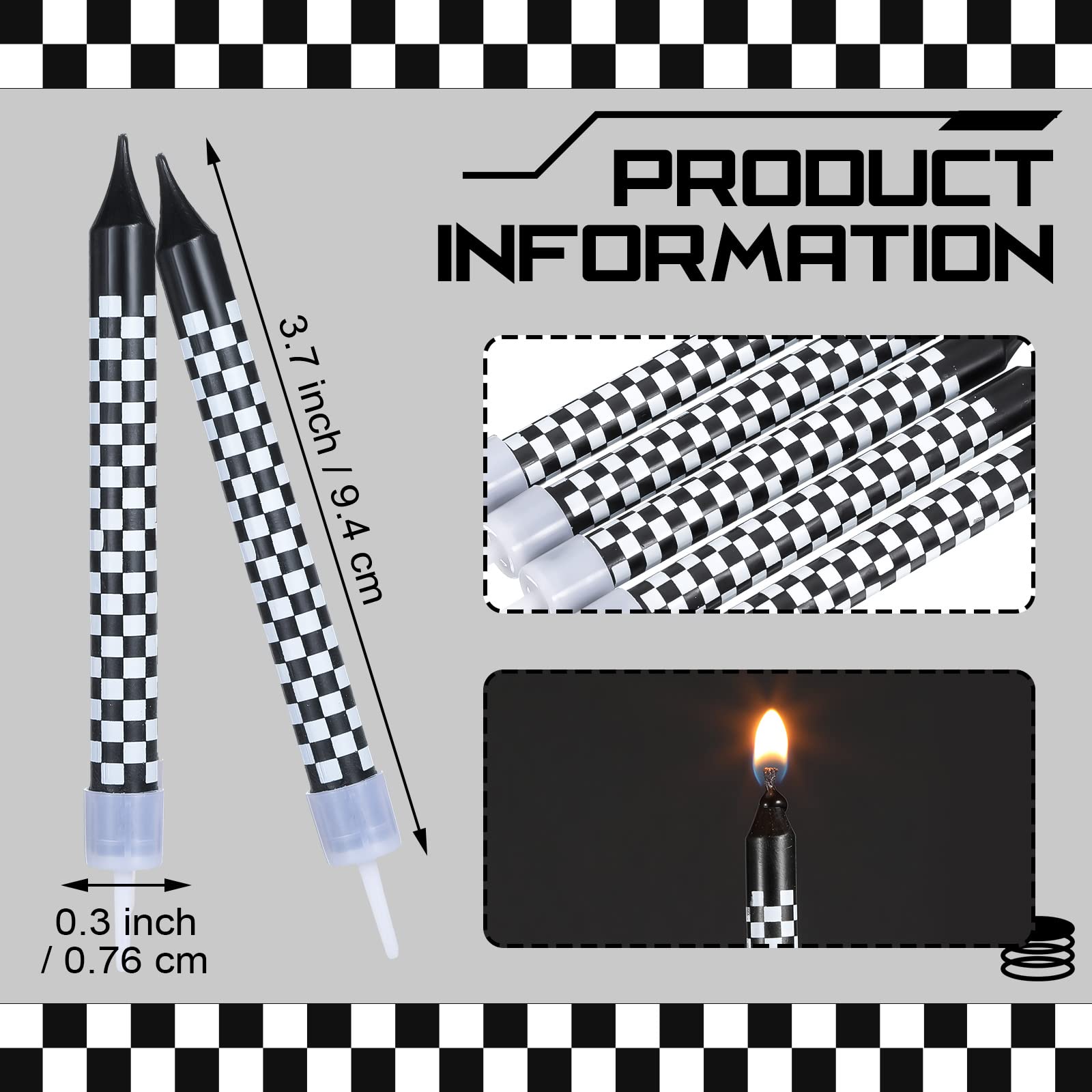 Cindeer 12 Pcs Racing Cars Themed Birthday Candles Black and White Checkered Flag Cupcake Topper for Racing Cars Party Decoration Baby Shower for Boys Children