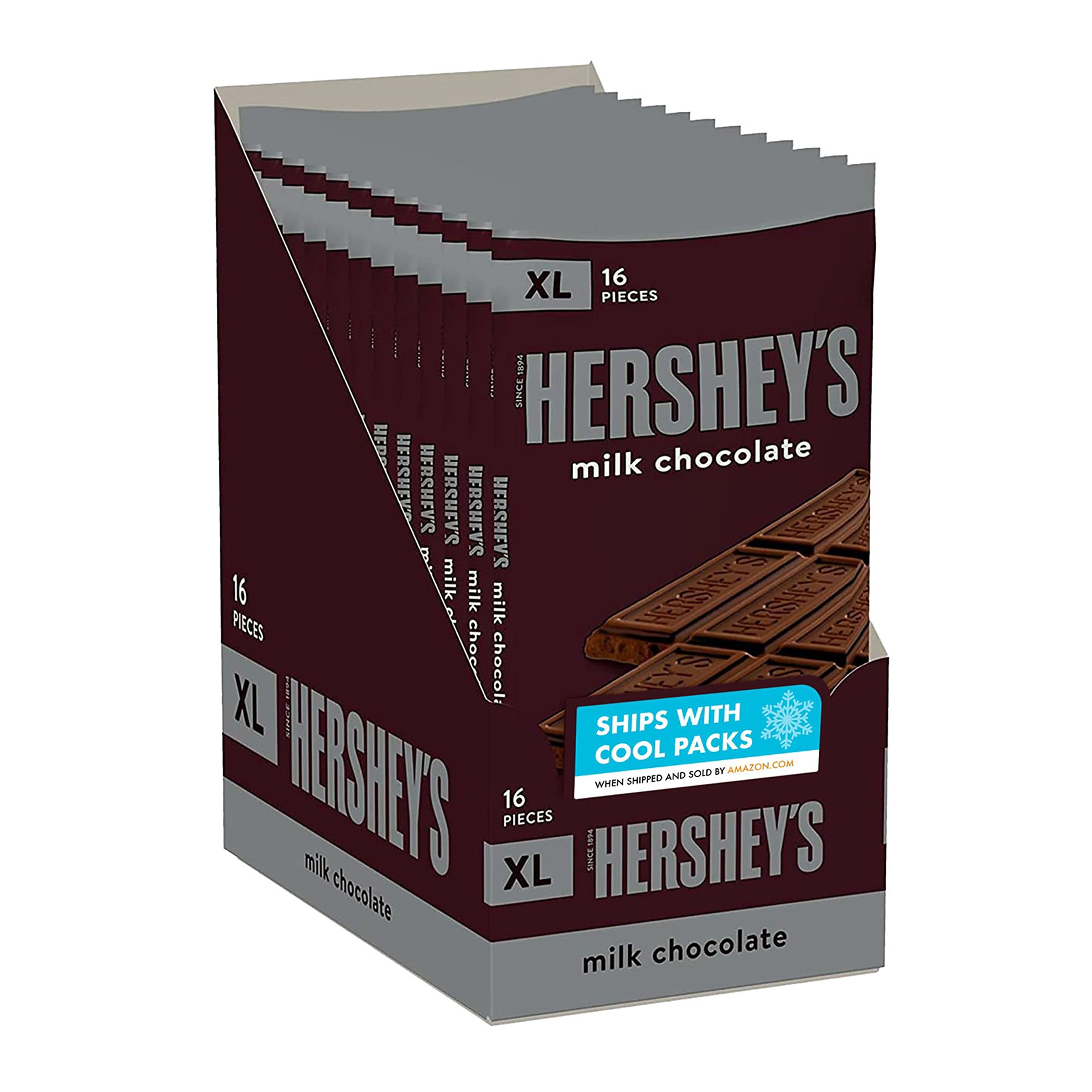 HERSHEY'S Milk Chocolate XL, Candy Bars, Halloween Candy, 4.4 oz (12 Count, 16 Pieces)
