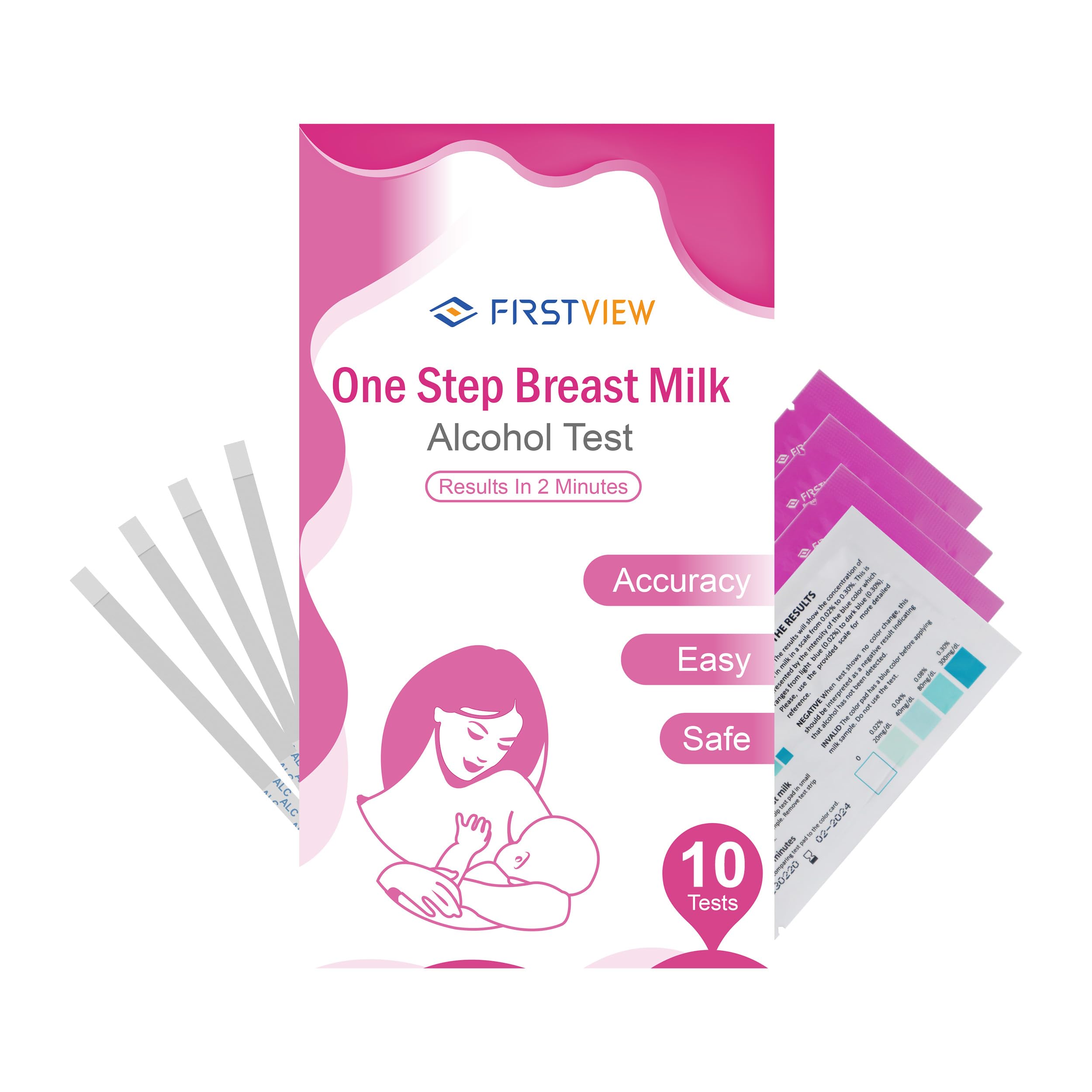 FIRSTVIEW Alcohol Test Strips for Breastmilk,Detects Alcohol in 2 Mintues, High Sensitivity to 0.02%(20mg/dL, Simple Breastmilk Dip Test, Fast and Easy to Use for Breastfeeding Moms-10 Test Strips