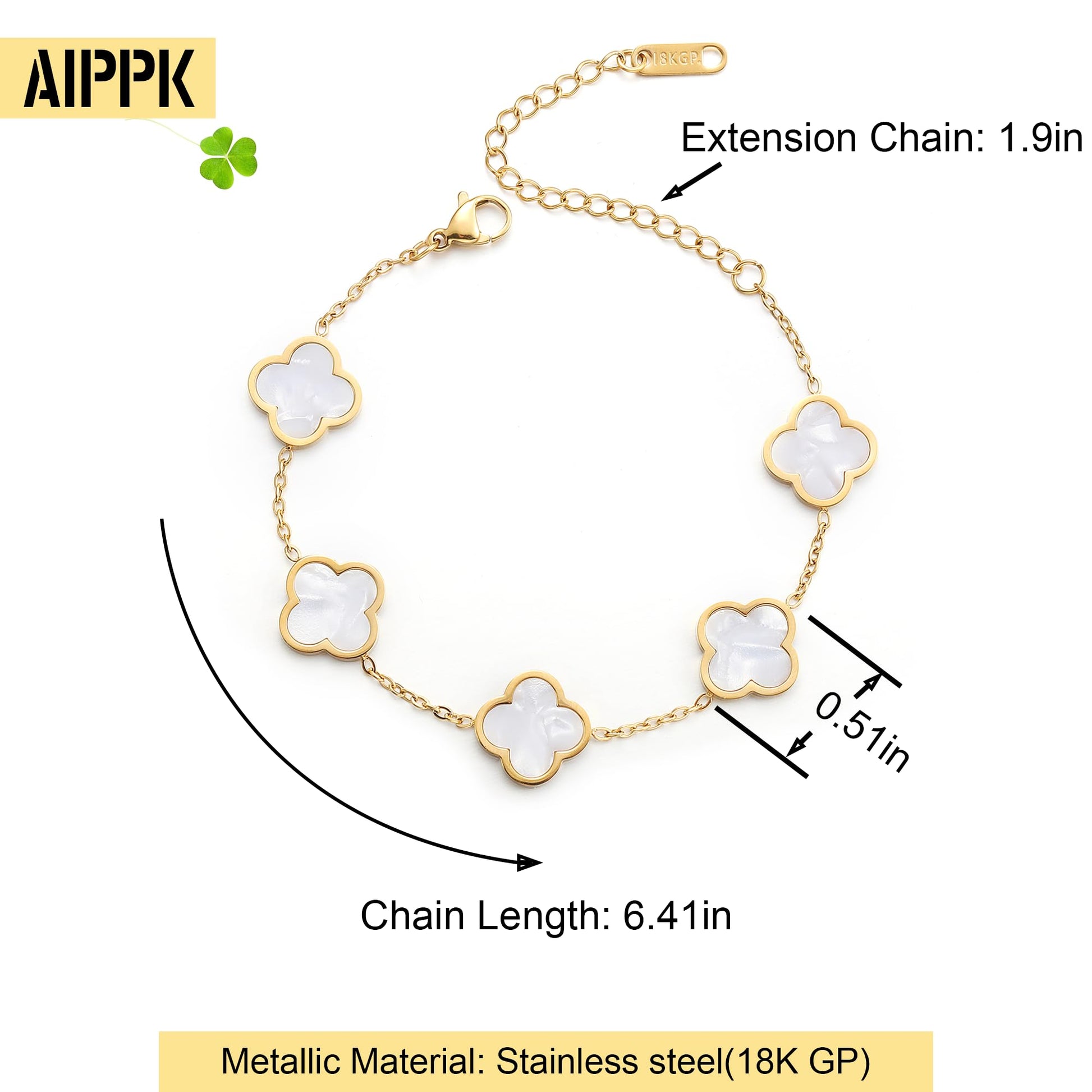 AIPPK 18K Gold Plated Clover Lucky Bracelet Dupes for Women White Flower Four Leaf Bracelets Trendy Jewelry Gifts for Women
