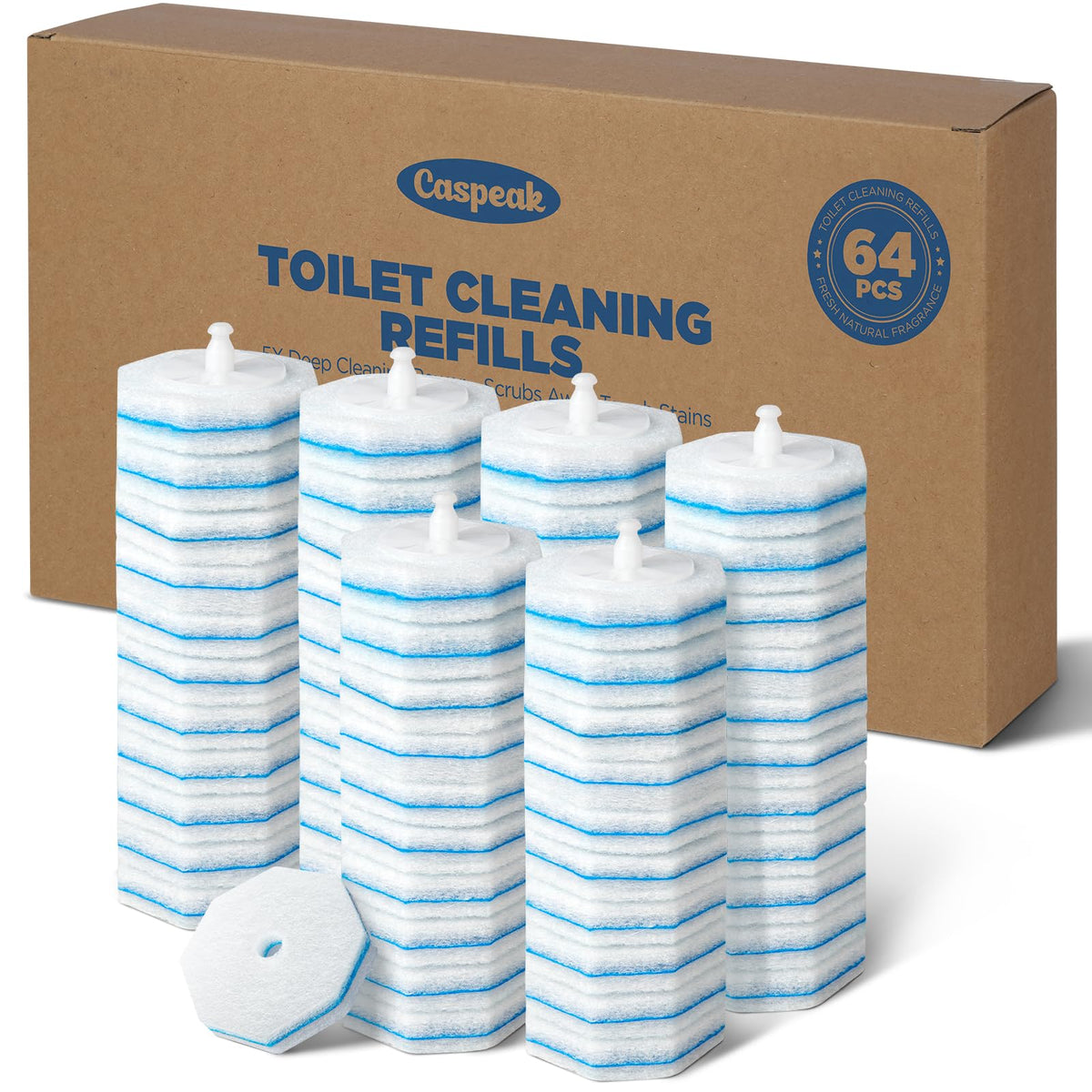 64 Toilettenstäbchen-Nachfüllpackungen für Clorox Toilettenstäbchen, 5X Reinigungsleistung Toilettenschüsselreiniger mit exklusiver Formel, hochdichter Einweg-Toilettenbürsten-Schrubber – kein Auseinanderfallen, frischer Duft
