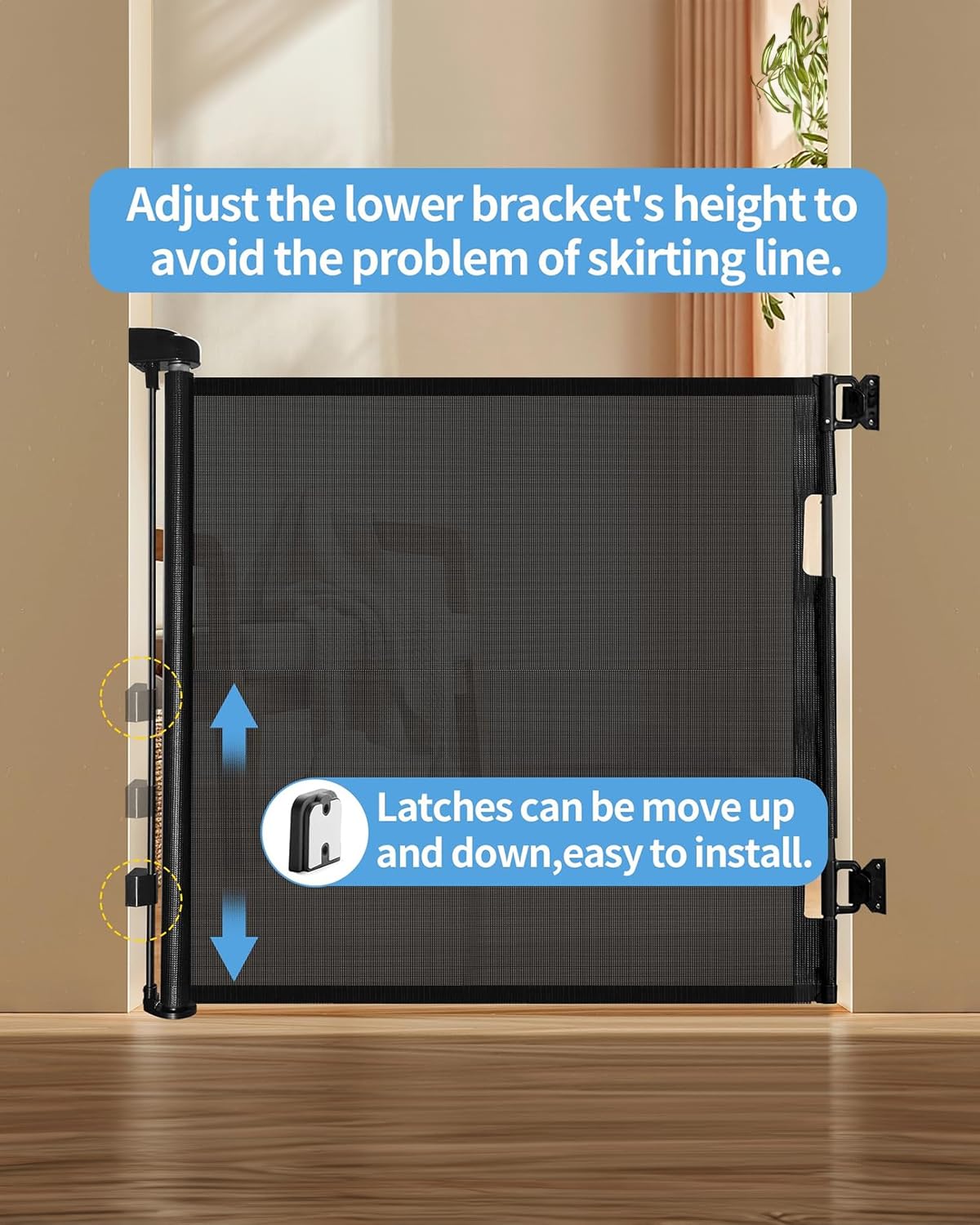 Veraste Retractable Baby Gate for Doorways and Stairs, Mesh Safety Gate for Pet, Indoor & Outdoor Use, One-Hand Operation, Easy Installation, 33.6" Tall, Expands to 55" Wide（Black,33.6"x55")