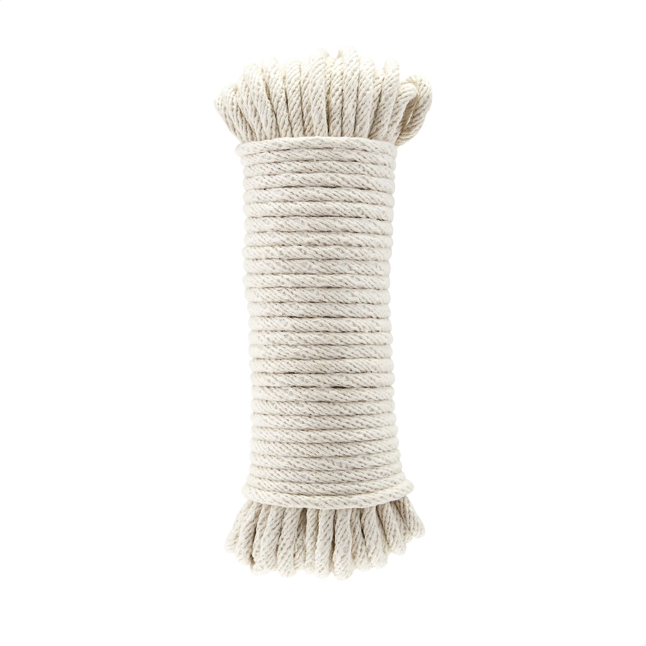 Amazon Basics Natural Cotton Braided Rope, All-Purpose, Clothesline, DIY Crafts, Versatile, Indoor & Outdoor Use, 3/16 Inch x 50 Foot (4.5mm x 15m), Off White