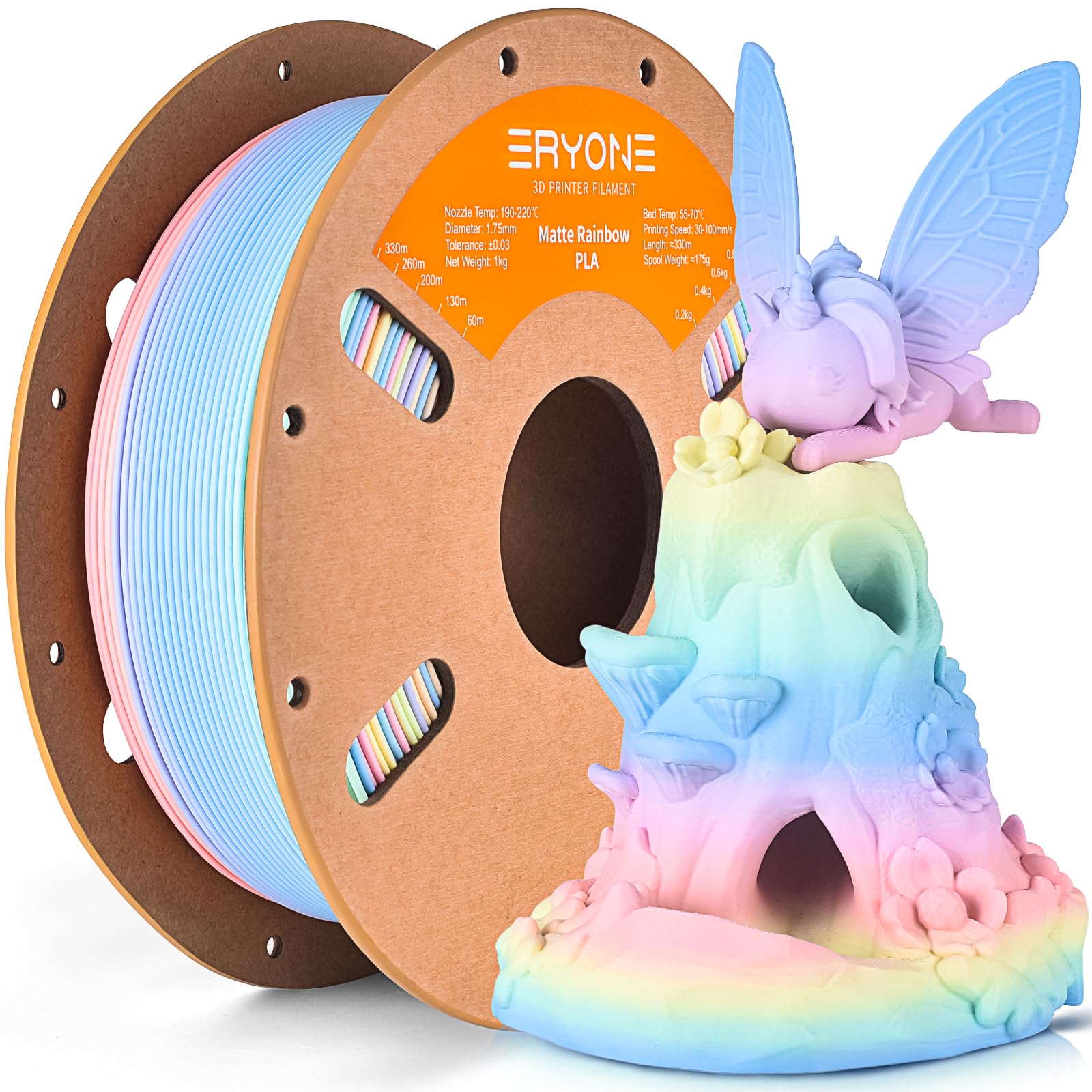 ERYONE Matte Rainbow 3D Printer PLA Filament 1.75 +/- 0.03mm, Matte Muticolor Filament PLA 1KG(2.2LBS) Spool, Matte Macaron Rainbow