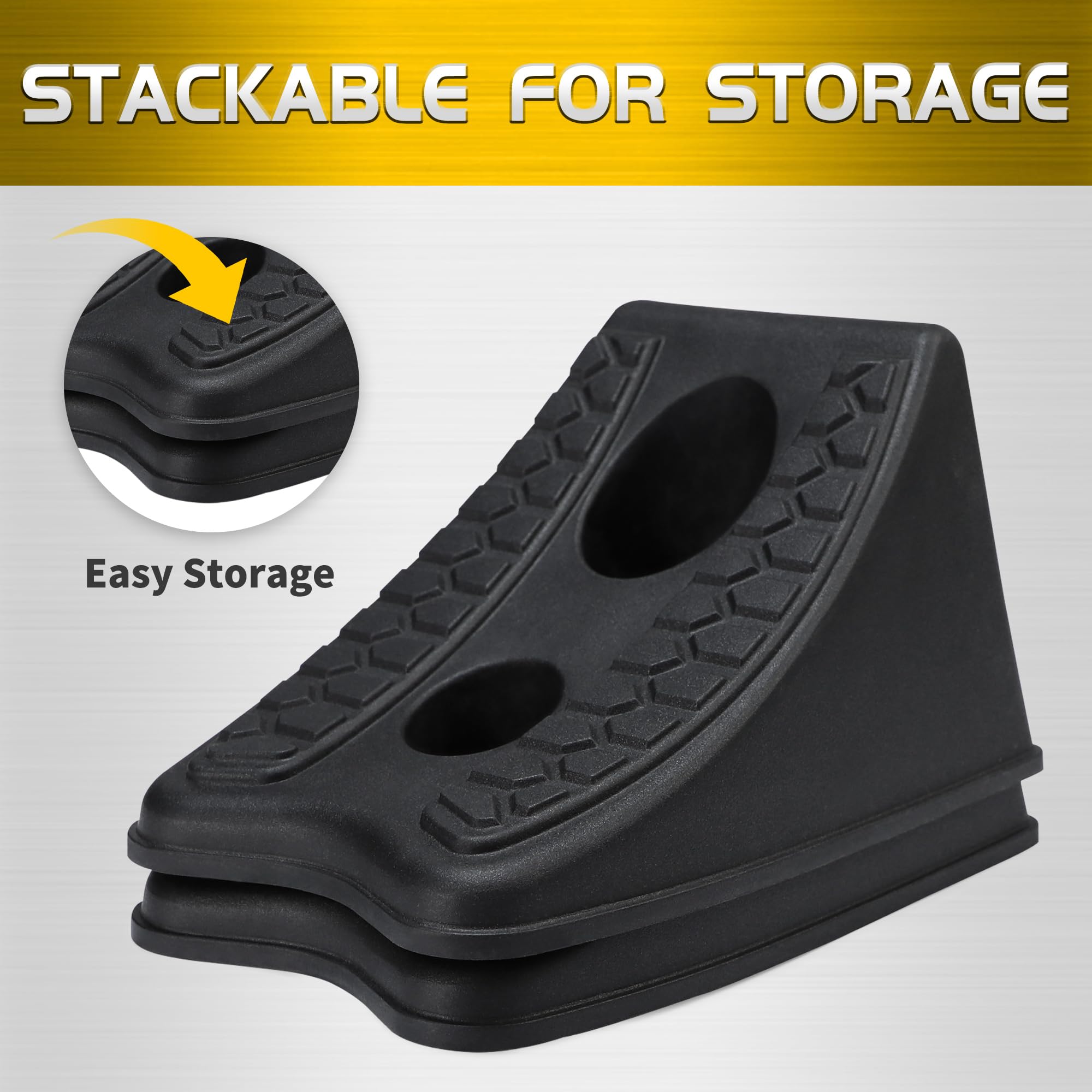 TONDA Wheel Chocks, Heavy Duty Wheel Wedge for Car, Travel Trailer, RV - 8"×4.7"×4.7" - 4 Pack, Black