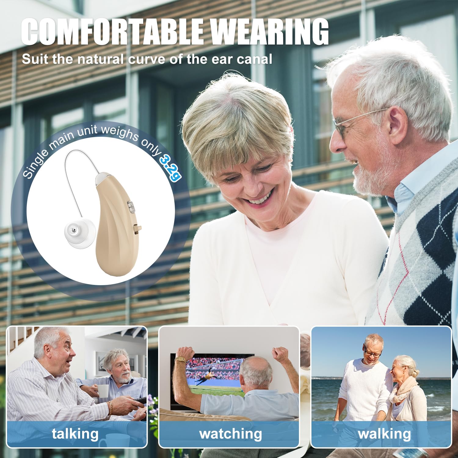 Flaygo Hearing Aids for Seniors, OTC Hearing Aids for People with Hearing Loss, Sound Quality Restoration, Intelligent Noise Reduction, Standby 80h, One-Button Operation, Comfortable Wearing,Beige
