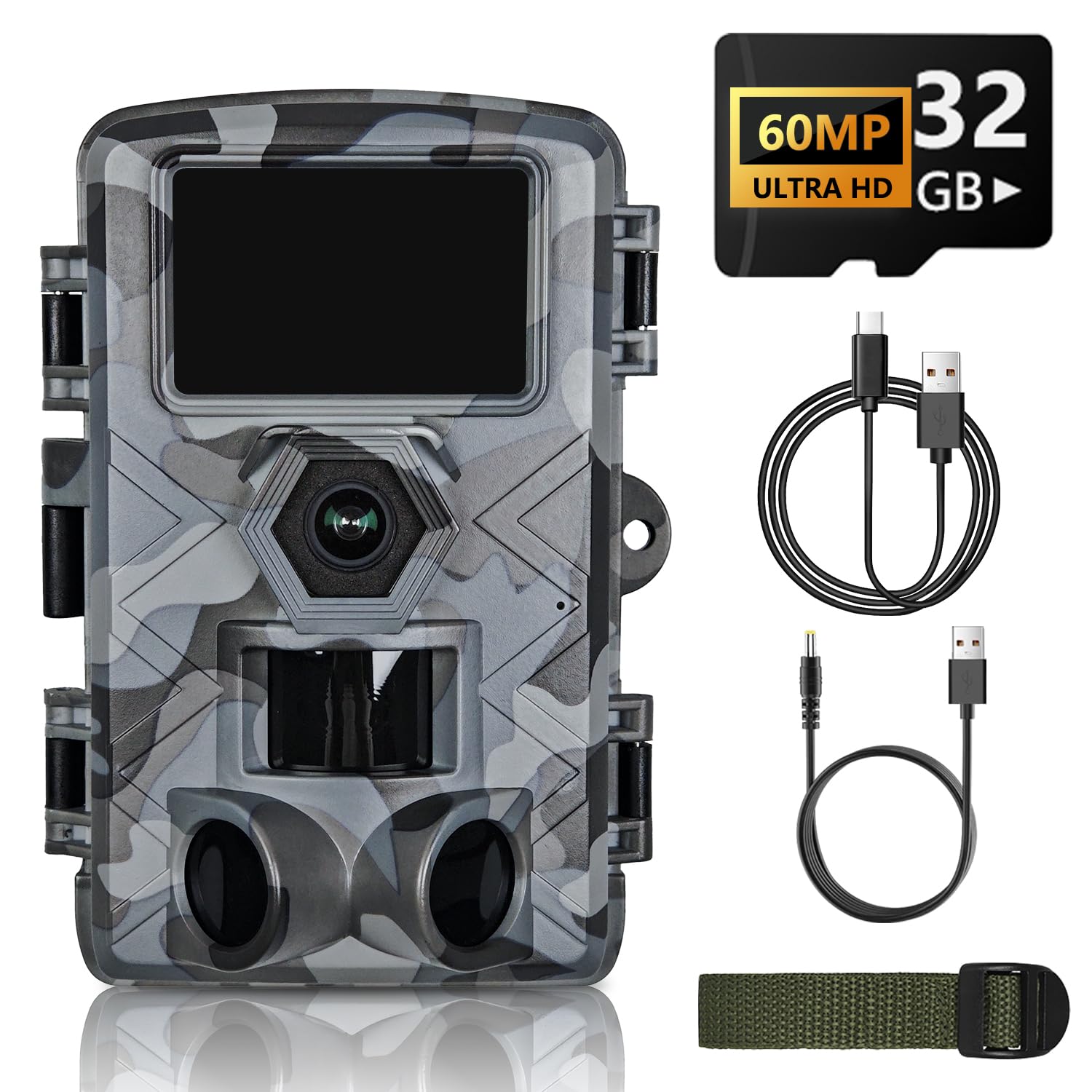 LANTOOCAM Trail Camera, 60MP Hunting Camera with WiFi, 32GB TF Card, Night Vision, Motion Activated, IP66 Waterproof, 120 degreesWide-Angle for Deer Scouting or Home Security, APP Control, H.264 MP4 Video