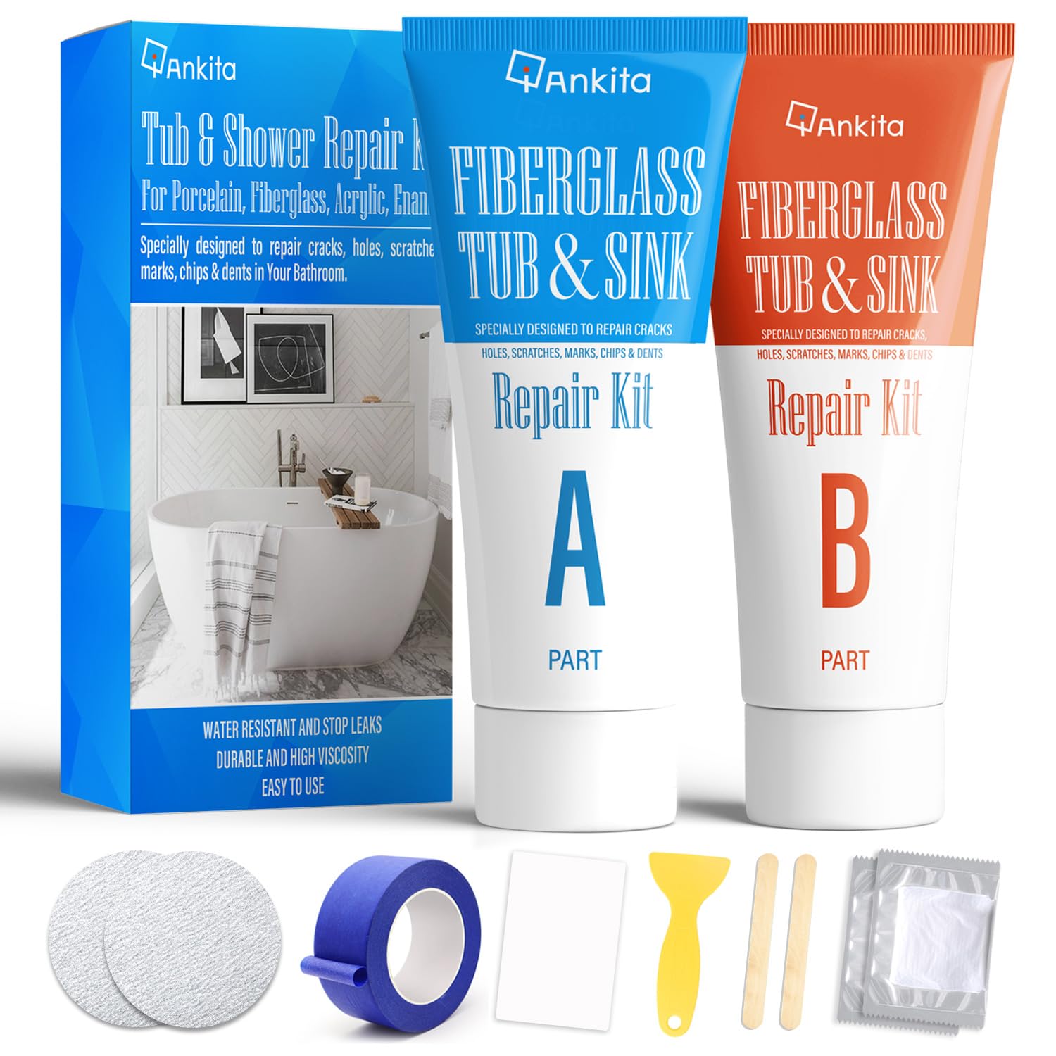 Wannenreparaturset Weiß, Badewannen-Chip- und Badewannenreparaturset für Emaille, Fiberglas, Acryl, Porzellan, zum Ausbessern und Reparieren von Chips, Rissen, Kratzern, Rost, Löchern an Wannen, Toiletten, Waschbecken, Duschen, Duschtassen im Badezimmer