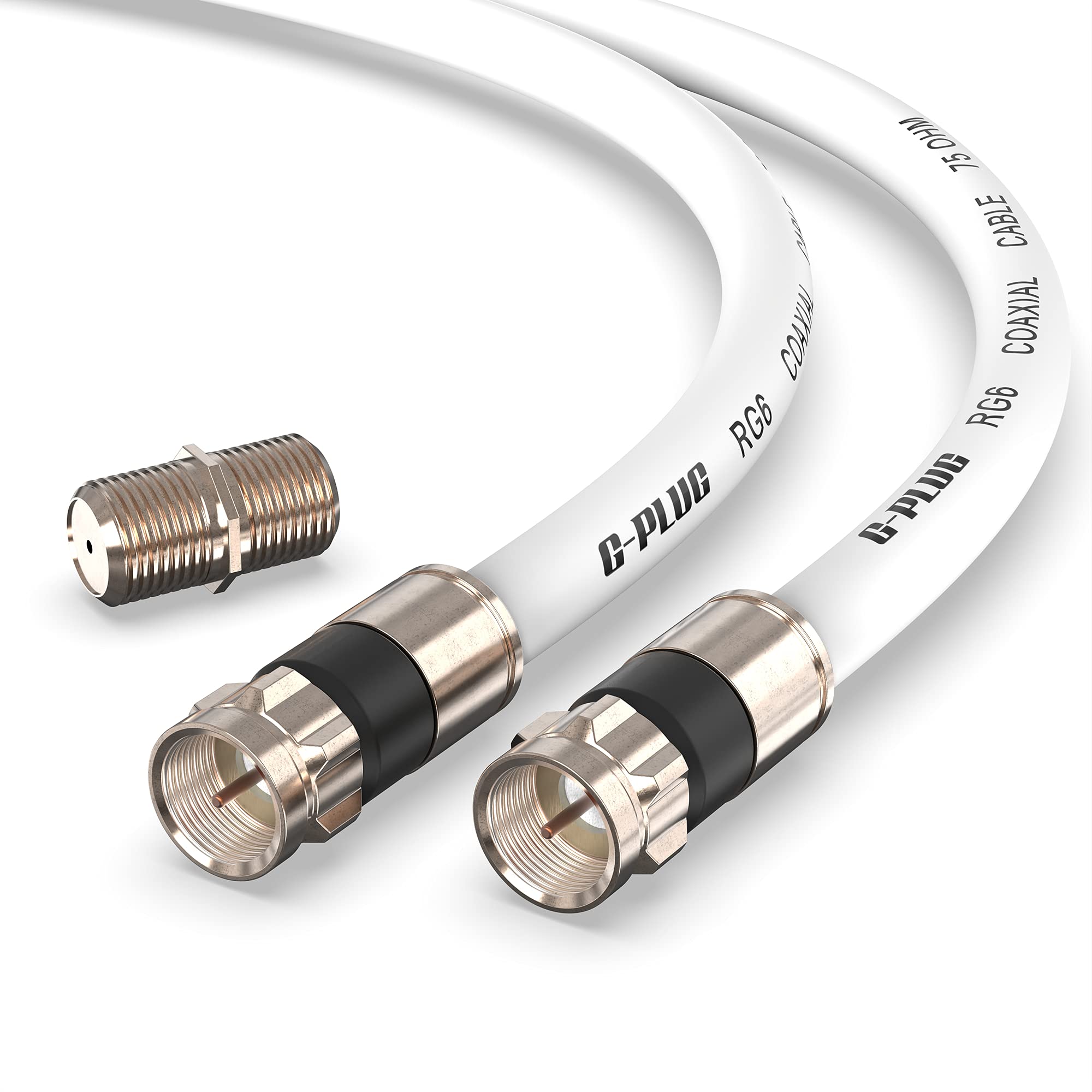 G-PLUG 10FT RG6 Coaxial Cable Connectors Set - High-Speed Internet, Broadband and Digital TV Aerial, Satellite Sky Cable Extension- Weather-Sealed Double Rubber O-Ring and Compression Connectors White