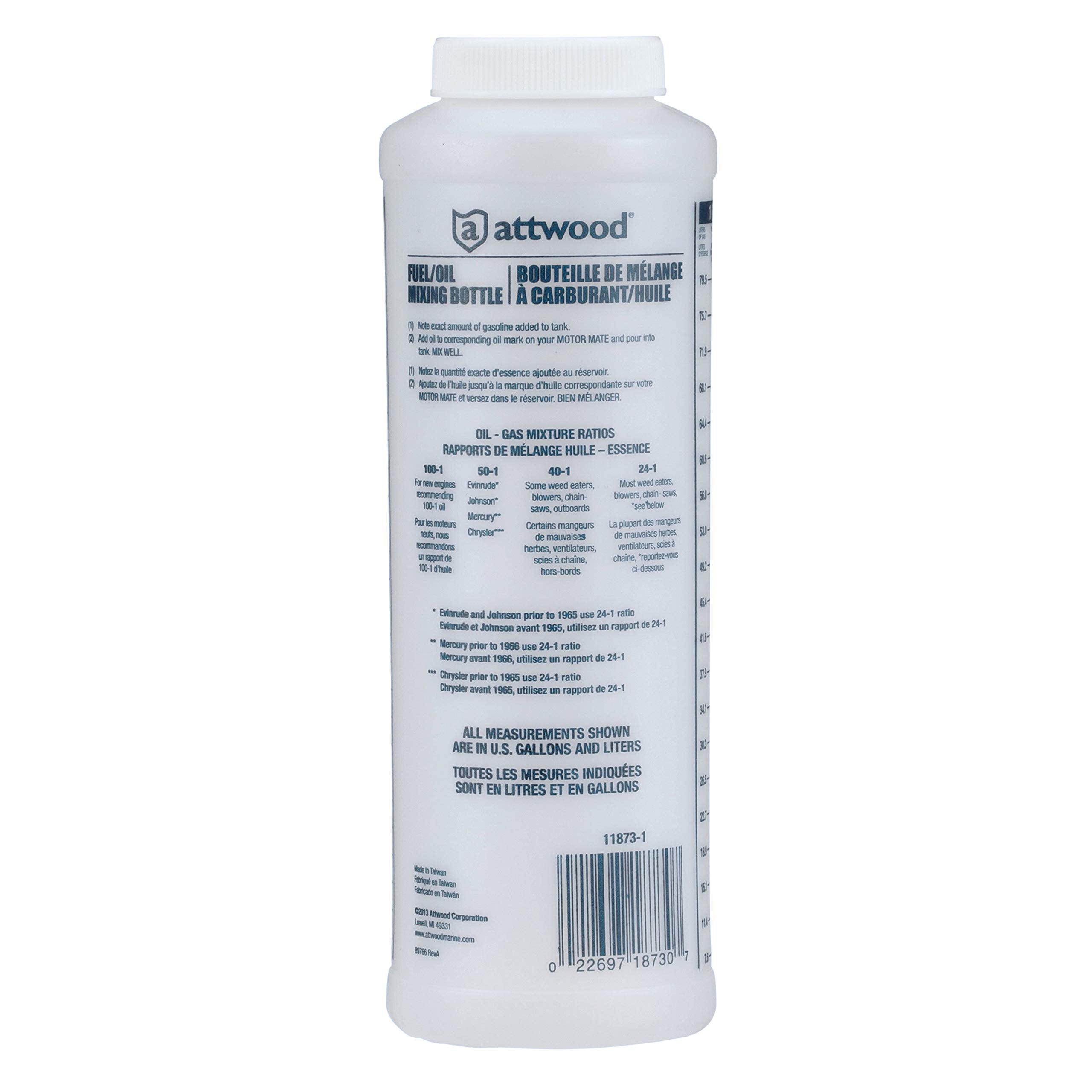attwood 11873-1 Wide-Mouth Marine Fuel/Oil Mixing Bottle 1-Quart, One Size