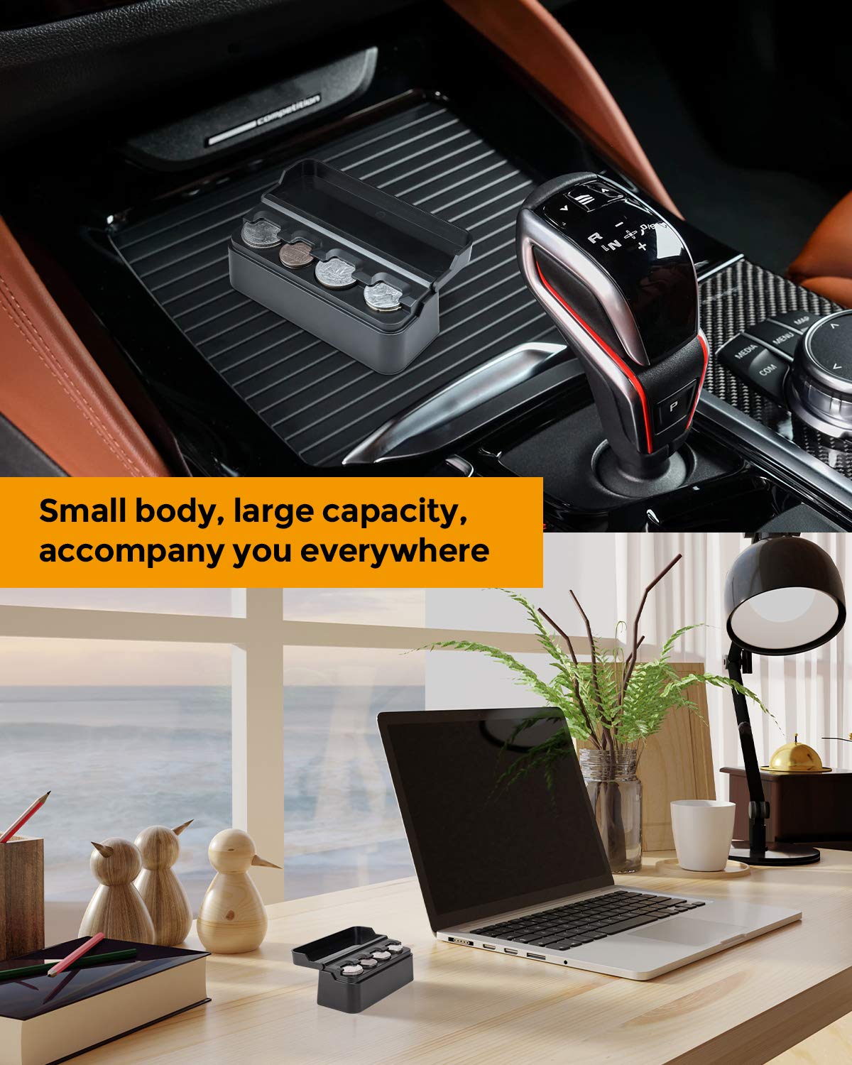 JOYTUTUS Coin Holder for Car Change Organizer Universal Storage Coin Money Dispenser Fit for Most Car Trucks Accessories(Black, 1 Pack)
