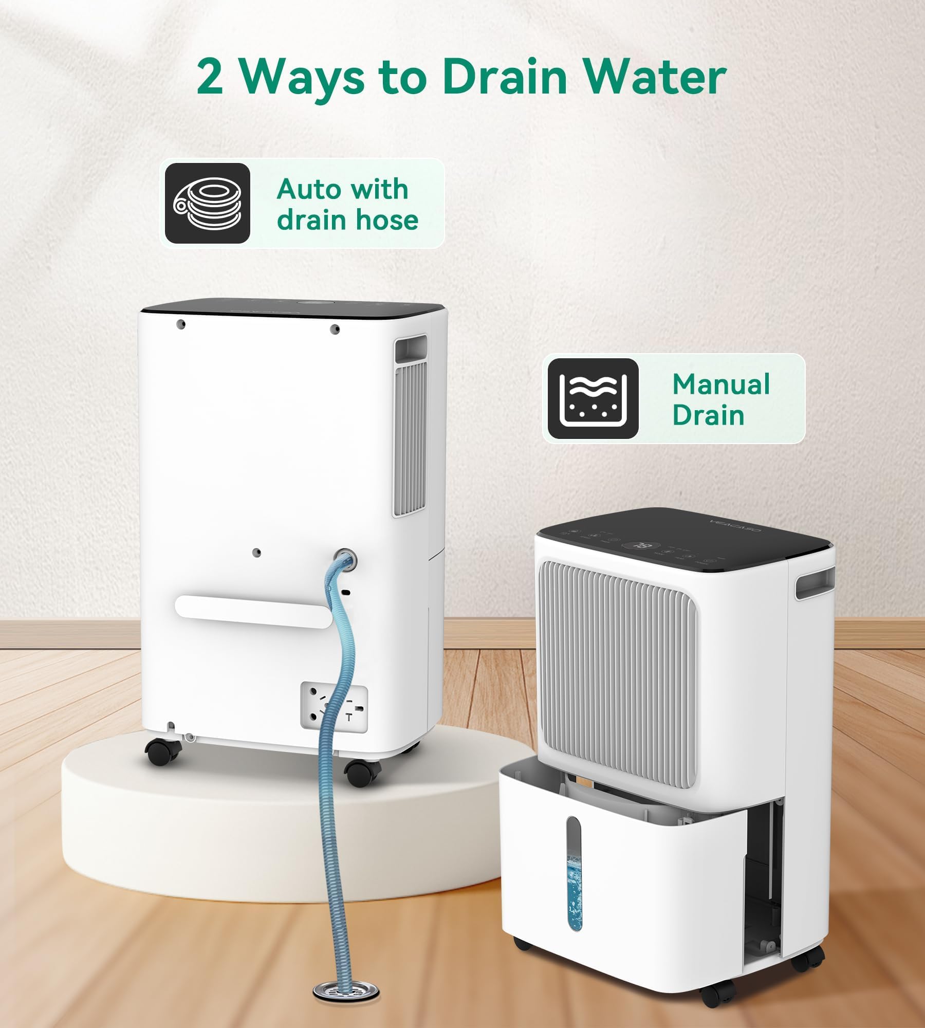 2500 Sq.Ft Dehumidifiers for Home with Drain Hose Max 34 Pints, VEAGASO Dehumidifier for Basement, Large Room, Bathroom, Bedroom, Three Modes, Intelligent Humidity Control, Dry Clothes, 24HR Timer