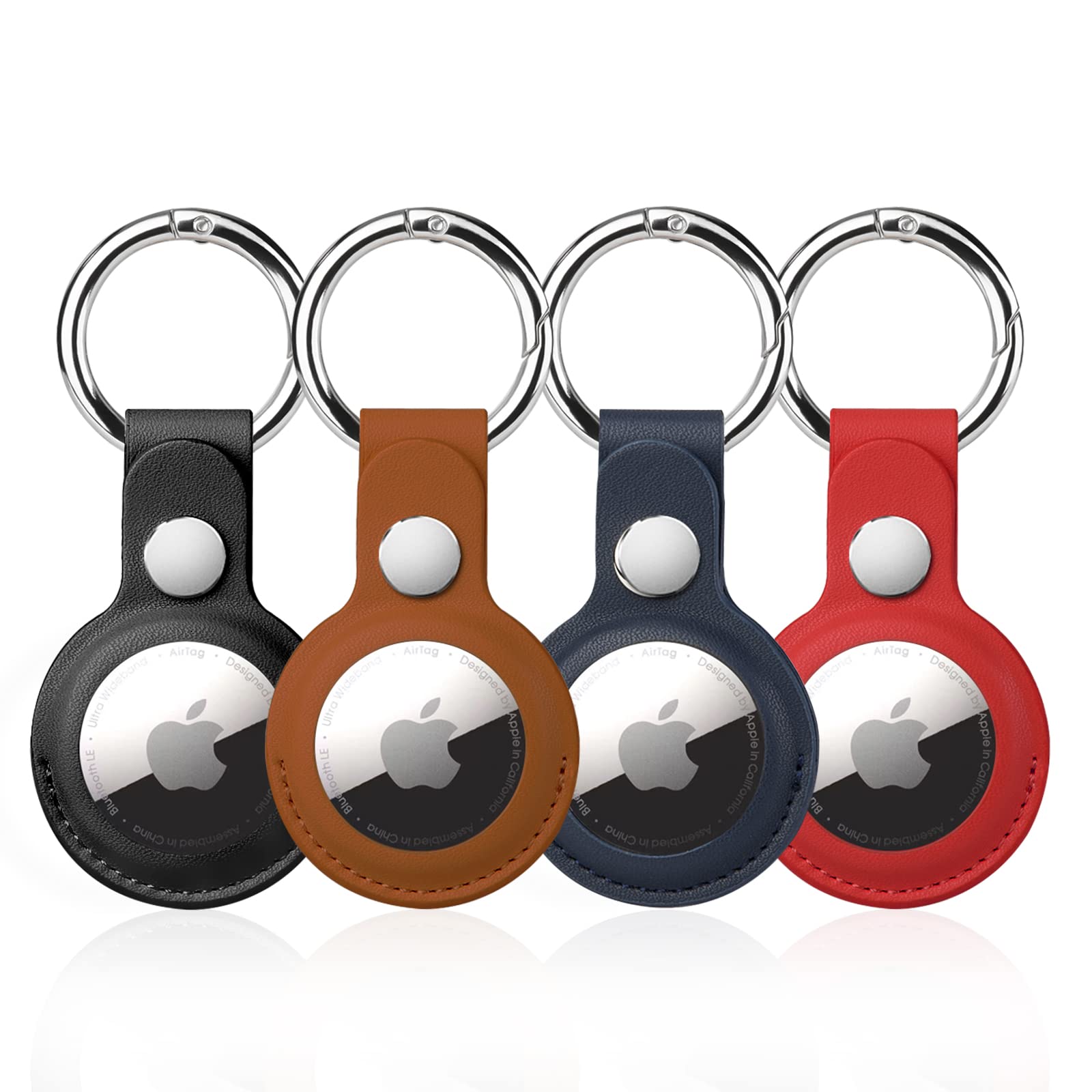 4 Pack for Airtag Holder for Air Tag Keychain, PU Leather for Airtag Case, for Air Tagsmate for Luggage, Comes with Ring Metal Snap Keyring for Luggage, Keys, Pets, Kids Bag