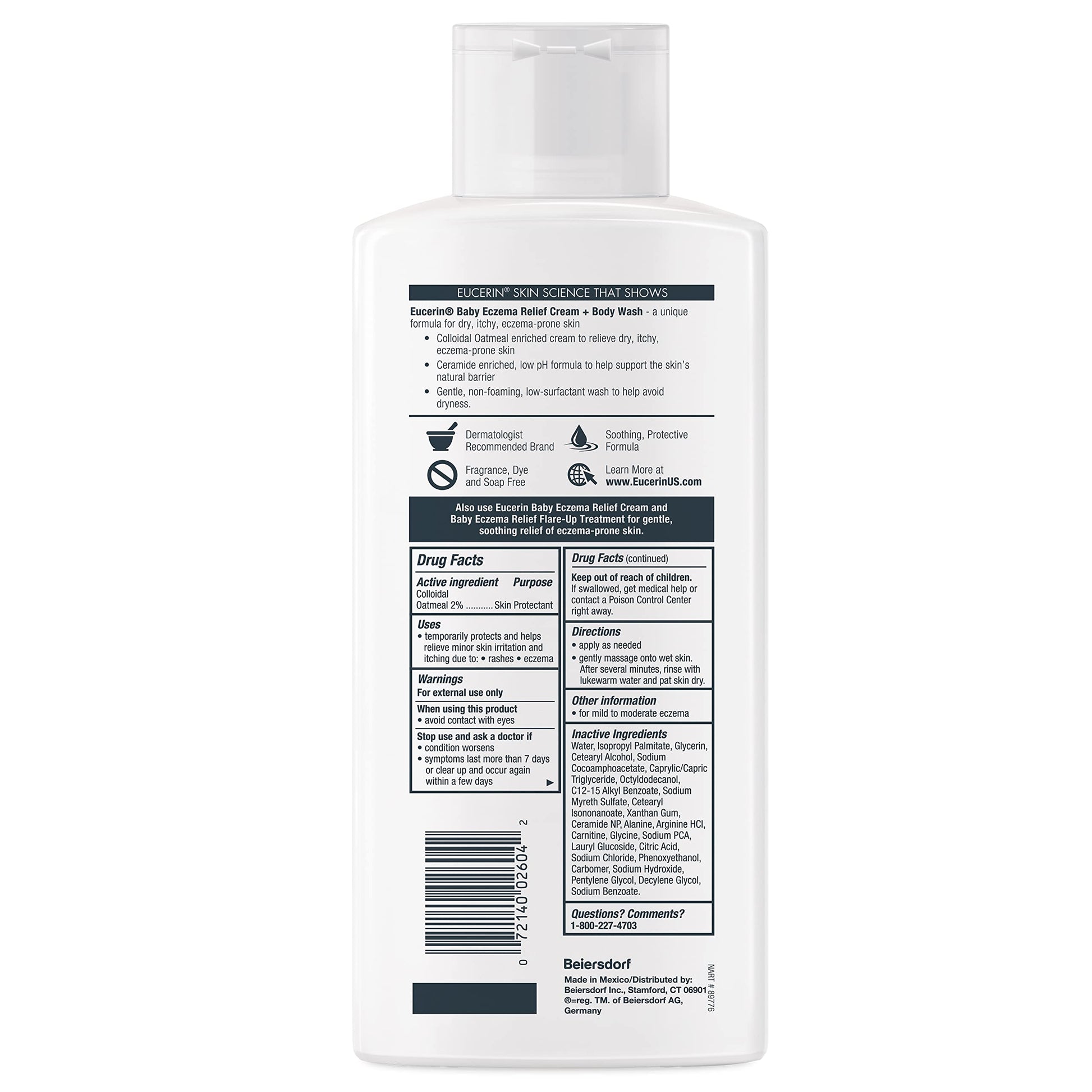 Eucerin Baby Eczema Relief Cream Body Wash, Fragrance Free Eczema Body Wash for Babies with Colloidal Oatmeal, 13.5 Fl Oz Bottle