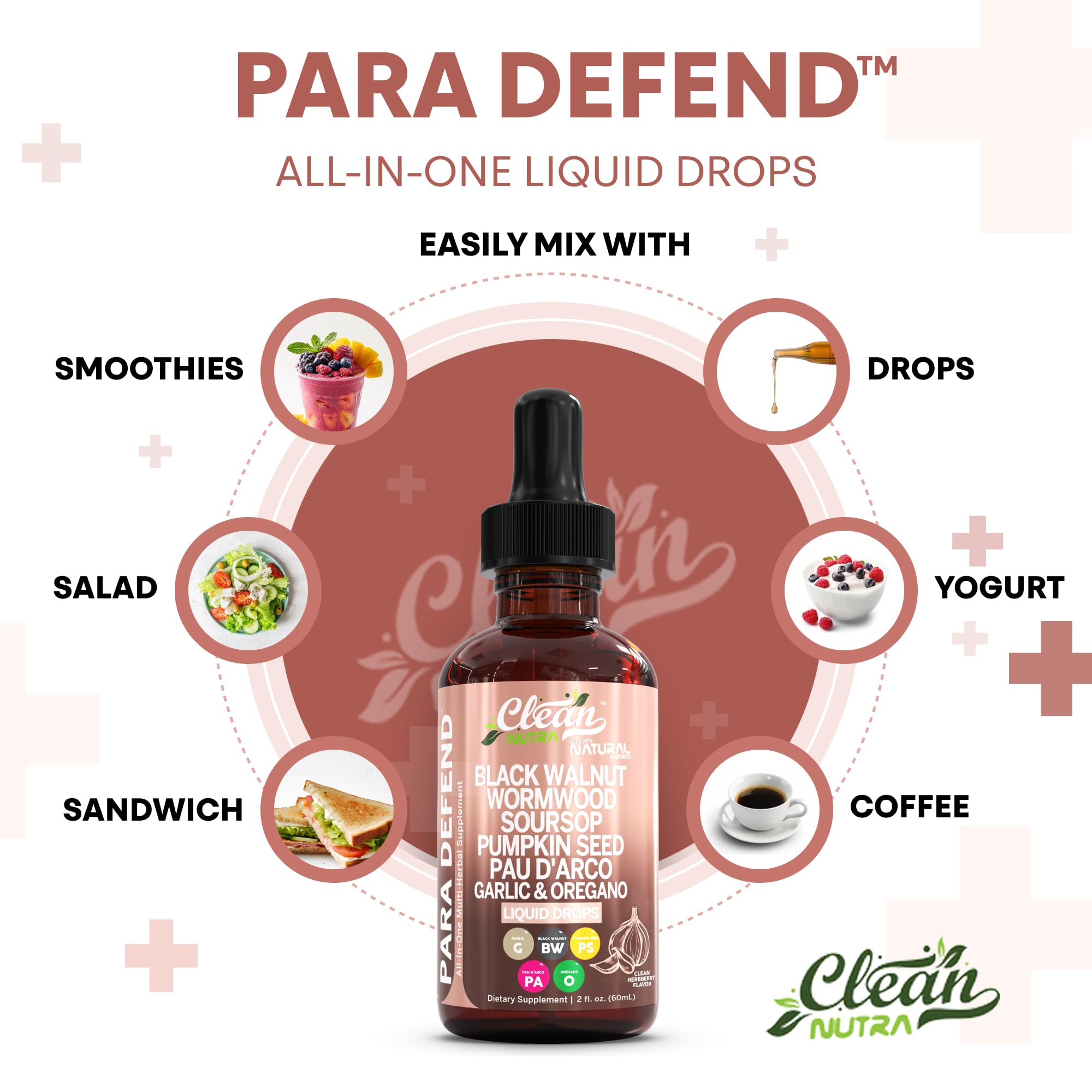para Defend Wormwood Black Walnut Cleanse for Humans Drops Liquid Soursop Garlic Pumpkin Seed PAU D'Arco Oil of Oregano Turmeric Berberine Neem Extract Hull Bark Tincture by Clean Nutra