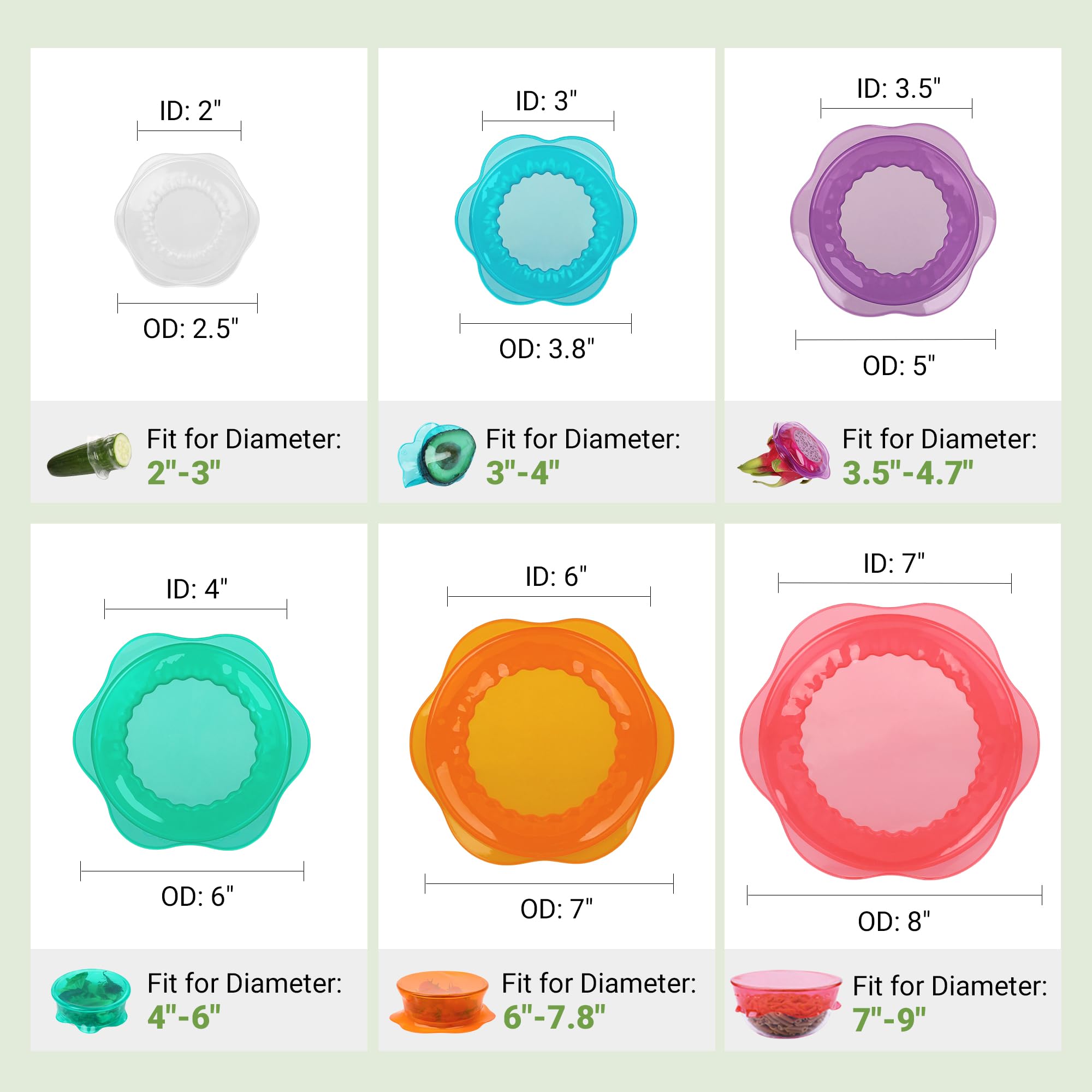 Silicone Stretch Lids for Food Storage in Fridge, Reusable Elastic Bowl Covers for Cup, Cans, Jars, Round & Rectangle Container, Food Grade Silicone Microwave Food Cover, Heat-Resistant, 6PCS