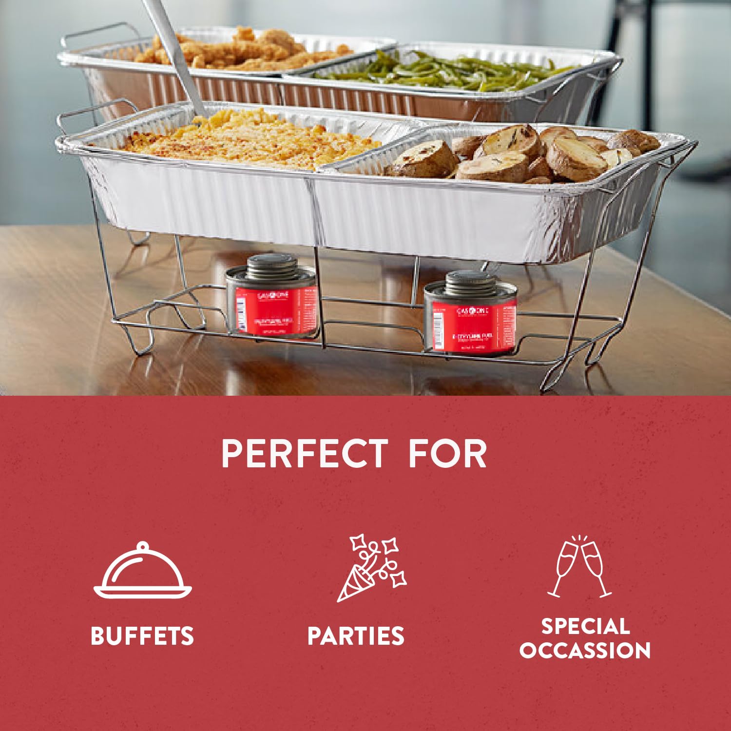 Large Full Size 33-Pcs Disposable Chaffing Buffet with-Covers, Utensils, Fuel Cans – Premium Chafing Dish Set for Events, Parties, Catering