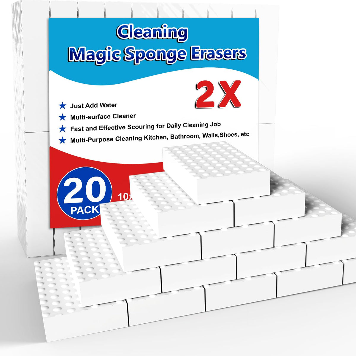 SmilinFit Magic Sponge Eraser, 20er Pack 2x Dichte Stärkere Melamin Schwamm Schaumstoffpads, Multifunktionaler Haushaltsreiniger für Küche, Bad, Badewanne, Spüle, Wandreiniger