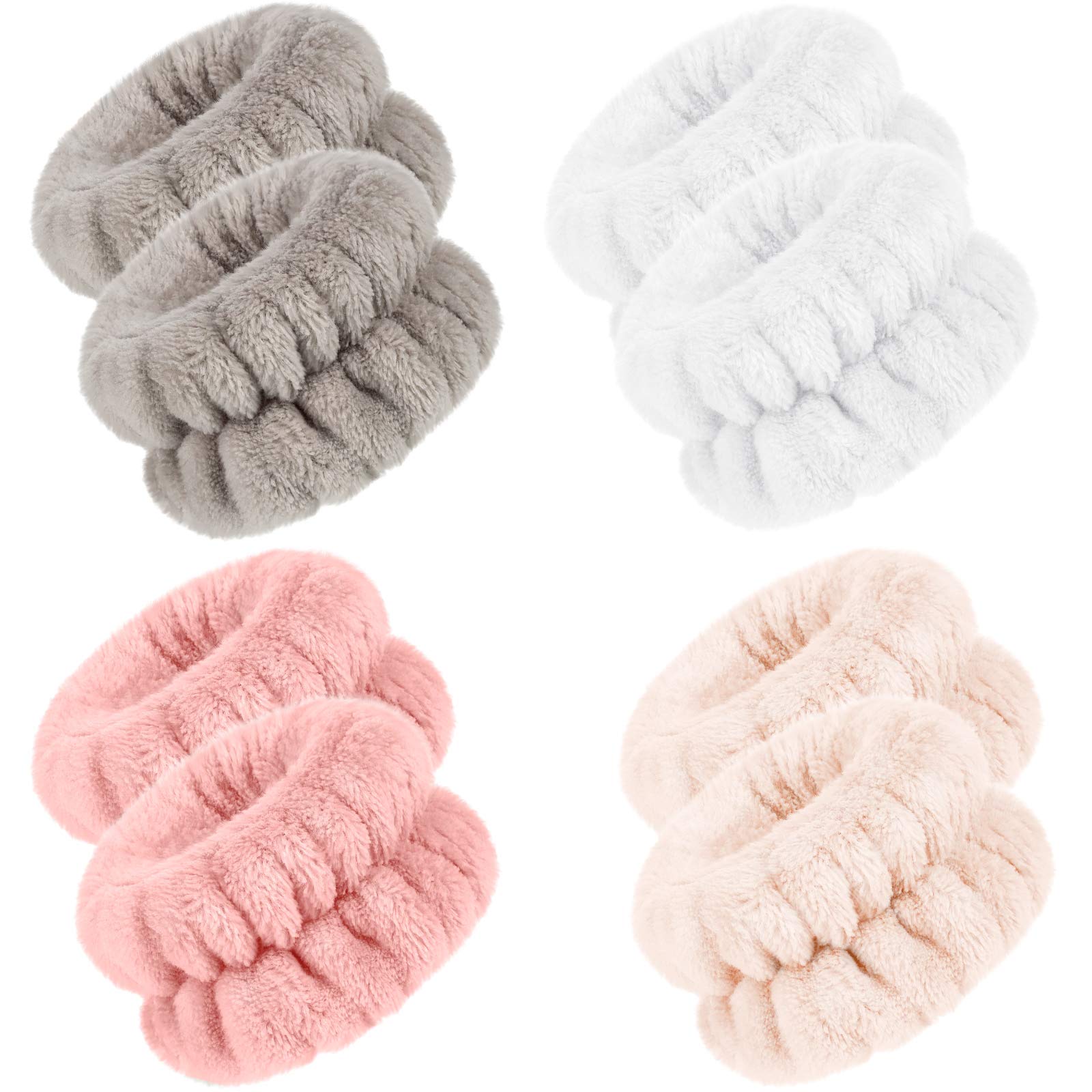 Chuangdi 4 Pairs Wrist Bands for Washing Face Wrist Spa Microfiber Wash Towel Band Scrunchies Absorbent Wristbands Sweatband for Women Prevent Liquid from Spilling(Stylish Colors)