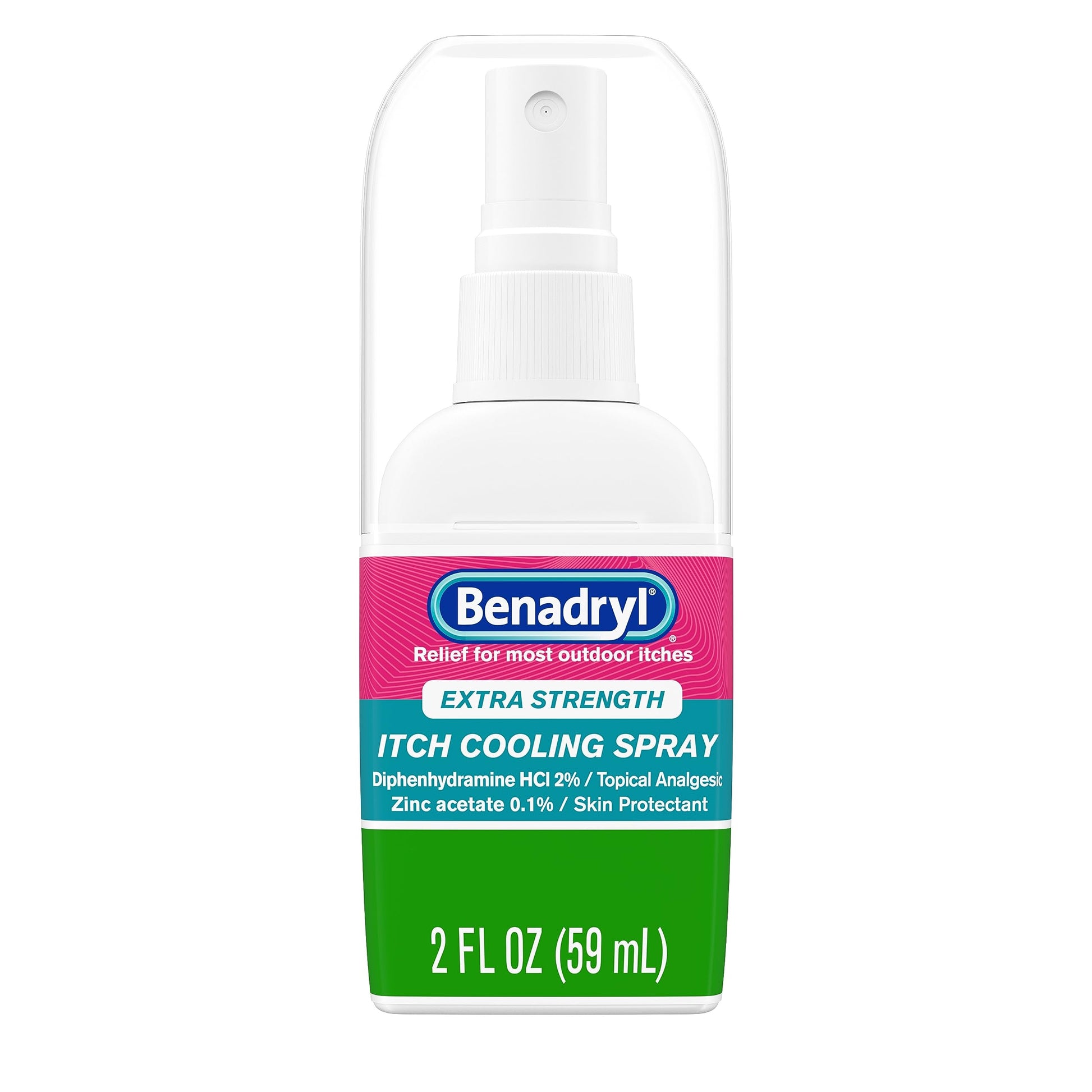 Benadryl Extra Strength Itch Cooling Spray, Topical Analgesic Spray with Diphenhydramine HCI & Zinc Acetate Skin Protectant for Fast Relief from Insect Bites, Travel Size, 2 fl. oz
