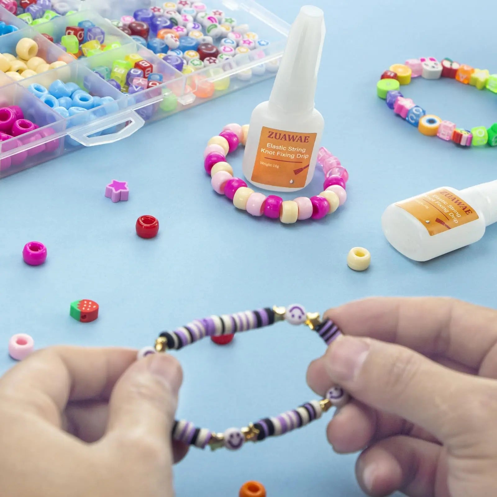 Jewelry Glue for Elastic String, Clear Craft Glue Elastic String Kont Fixing Drip, Bracelet Glues Bracelet Supplies for Rhinestones Crafts, Clay Beads, Fabric, Jewelry Making Kit