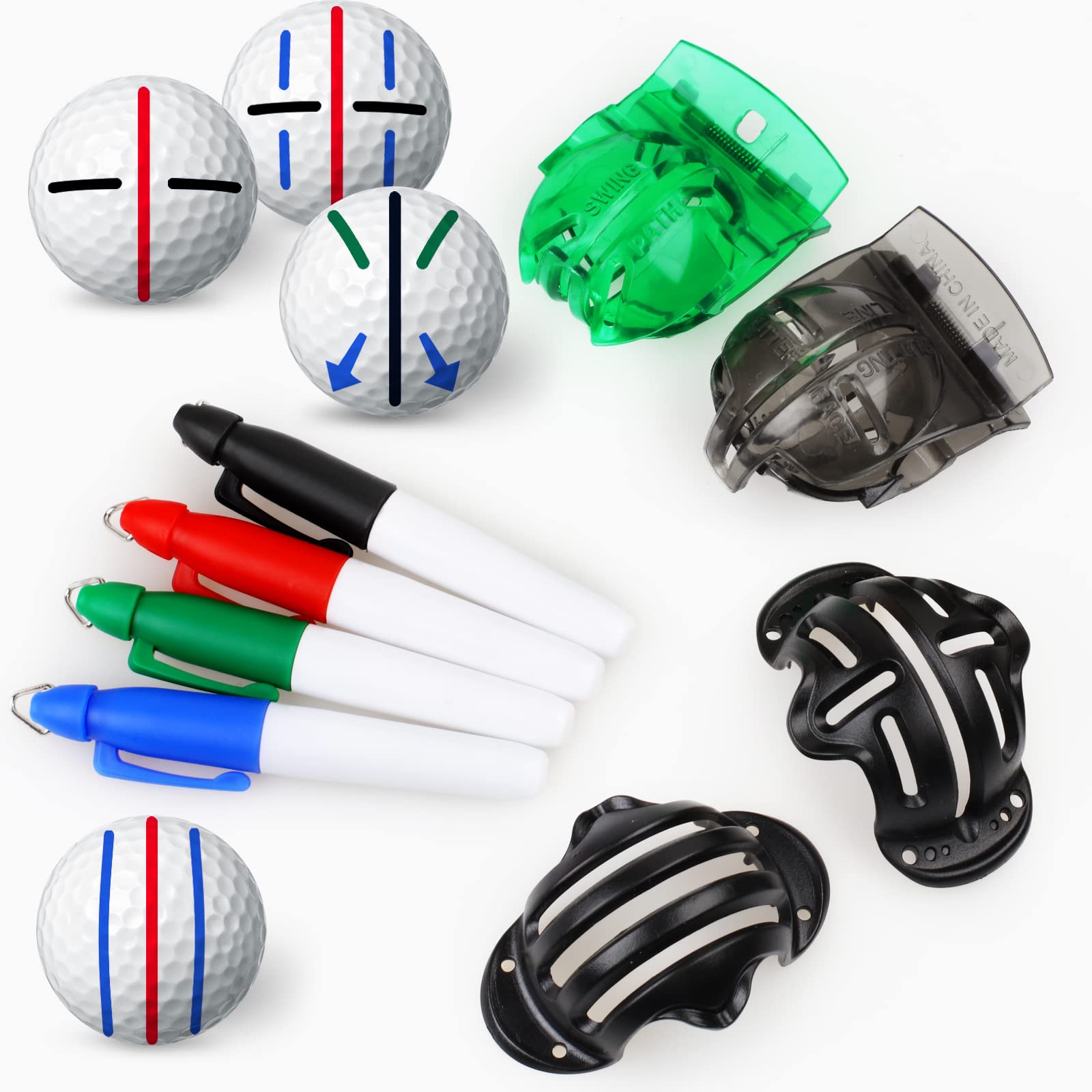 8 Pack Golf Ball Marker Liner Drawing Marker, 4 Golf Ball Marker Stencil and 4 Color Golf Ball Markers, Golf Ball Line Marker Tool, Golf Ball Alignment Marking Tool for The Golfer