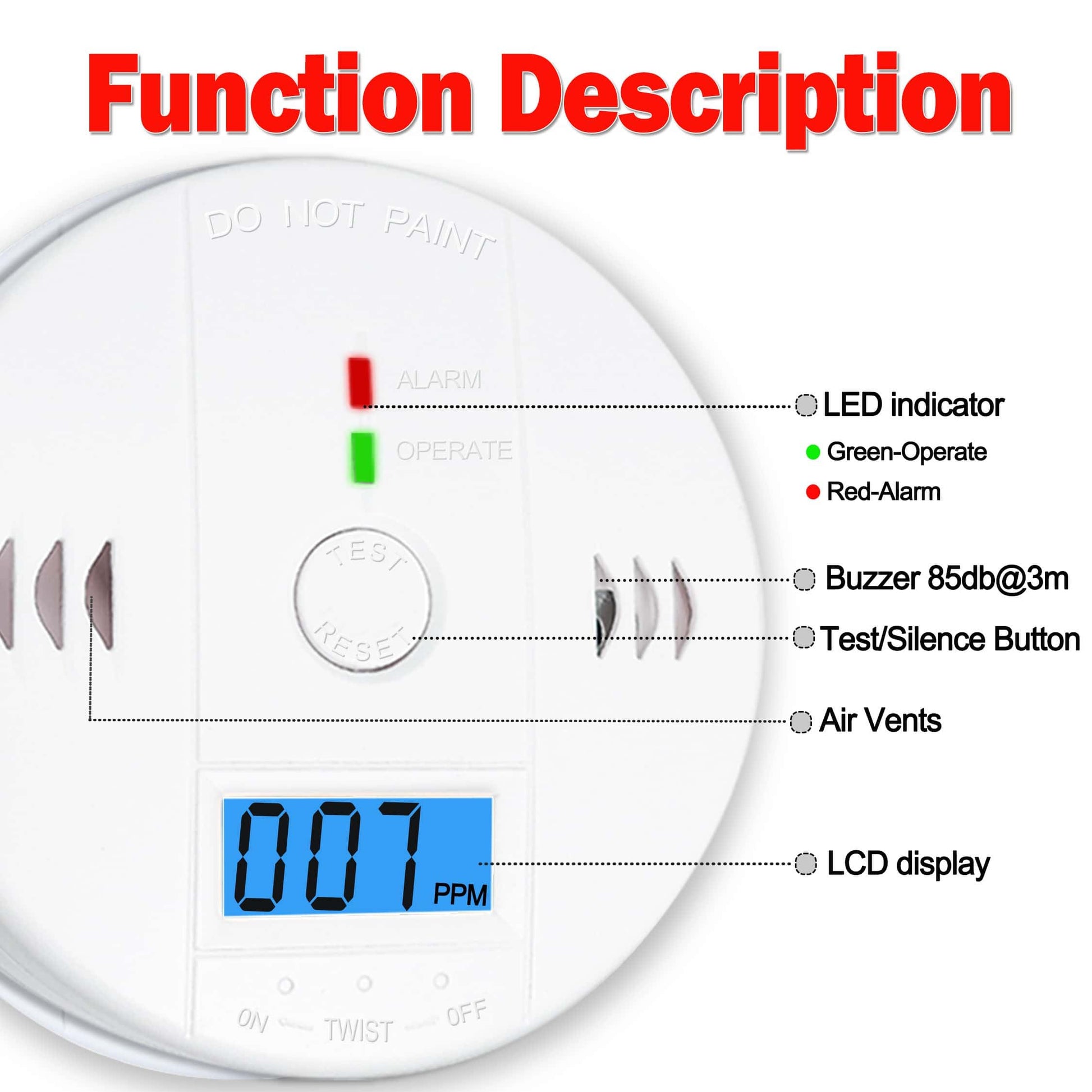3 Pack Carbon Monoxide detectors,co Detector,Carbon Monoxide Alarm,co2 Detector Battery Powered with LCD Display,Carbon Monoxide Detector,UL2034 Standards,for Home