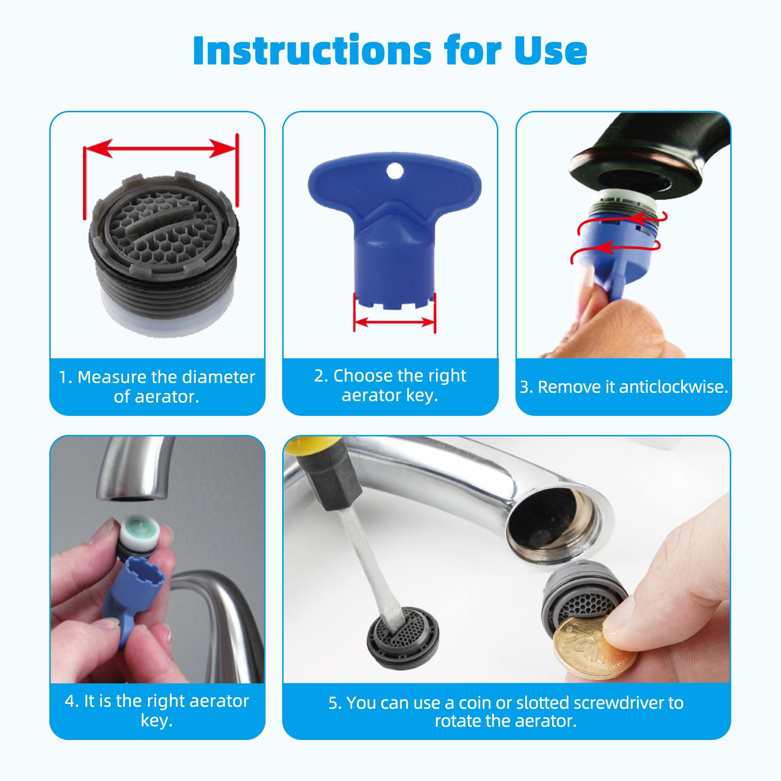 Hibbent 12 Pcs Faucet Aerator with 6 Pcs Faucet Aerator Key Removal Wrench Tool, Aerators Replacement Inserts for Sink M16.5 18.5 21.5 24 mm Tap Aerators Flow Restrictor