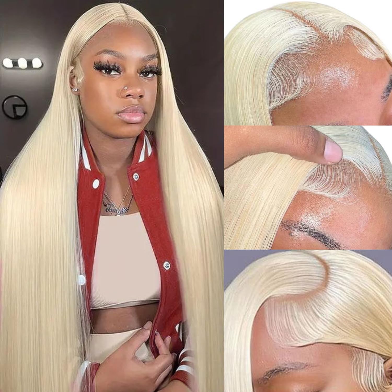 GZX 26 Zoll 613 Lace Front Perücke Echthaar 13X4 Blonde Glatt HD Transparent Lace Frontal Perücken Echthaar Vorgezupft mit Babyhaar 180% Dichte Blonde Klebefreie Perücken Echthaar