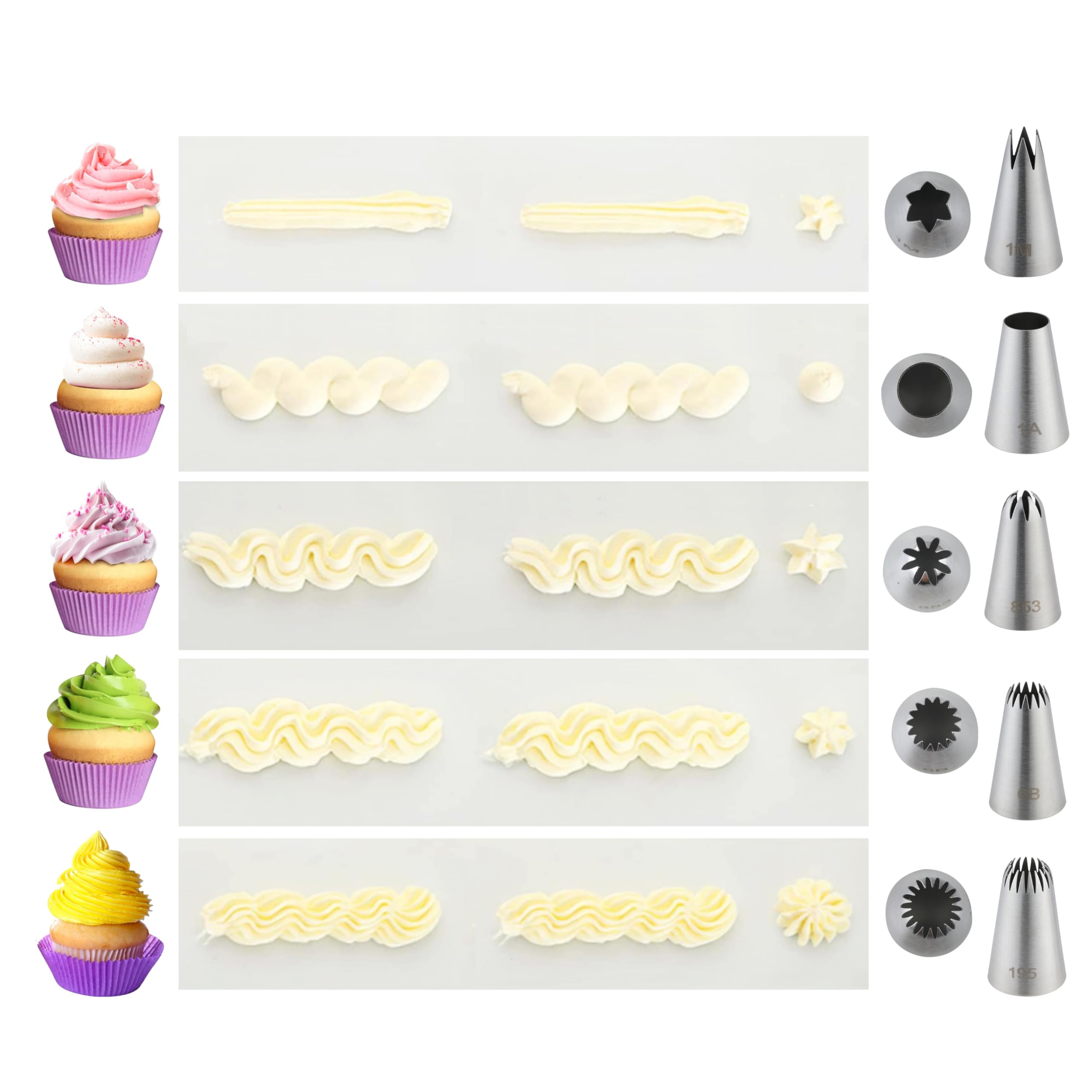 5PCS Large Piping Tips Set, COKUMA Stainless Steel Cake Decorating Tips, Frosting Icing Tips for Cupcakes, Cake, Cookie and Decorating (Dishwasher Safe)