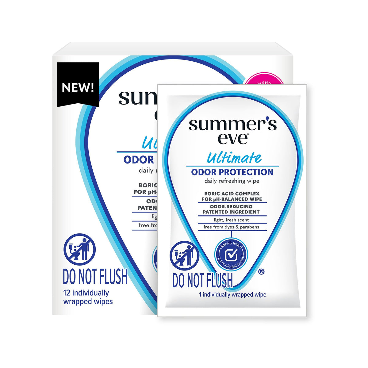 Summer's Eve, Ultimative Geruchskontrolle, tägliche Feuchttücher für den Intimbereich mit Borsäure, entfernt Gerüche, Reise-Körpertücher mit pH-Balance, 12 Stk.