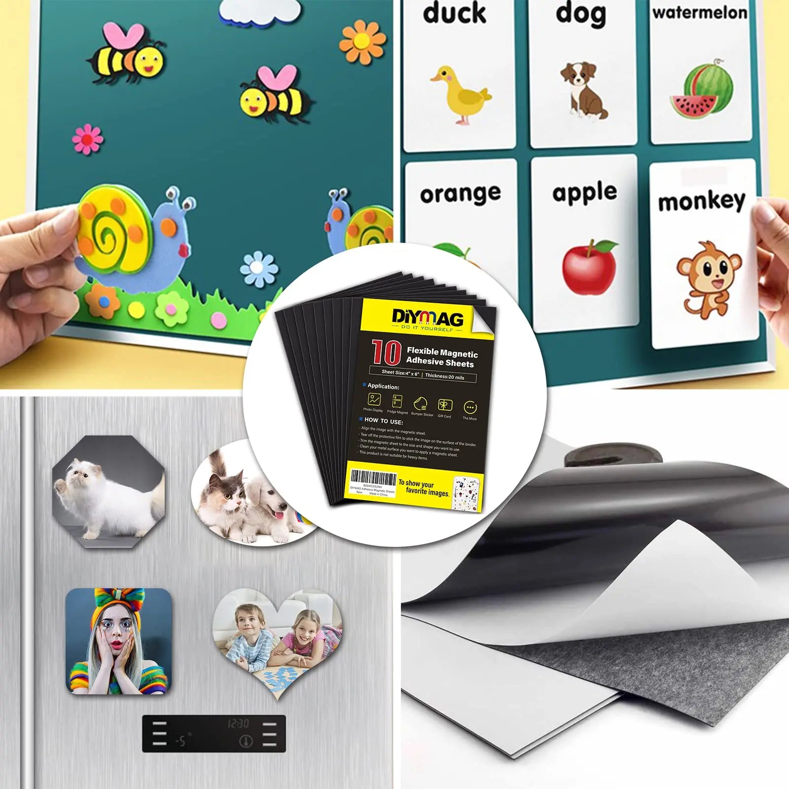 DIYMAG Magnetic Adhesive Sheets, 4" x 6" 10 Pack Cuttable Magnets Flexible Magnet Sheets with Adhesive for Crafts Photos Classroom Decorations Easy Peel and Stickers for Planning and Organization