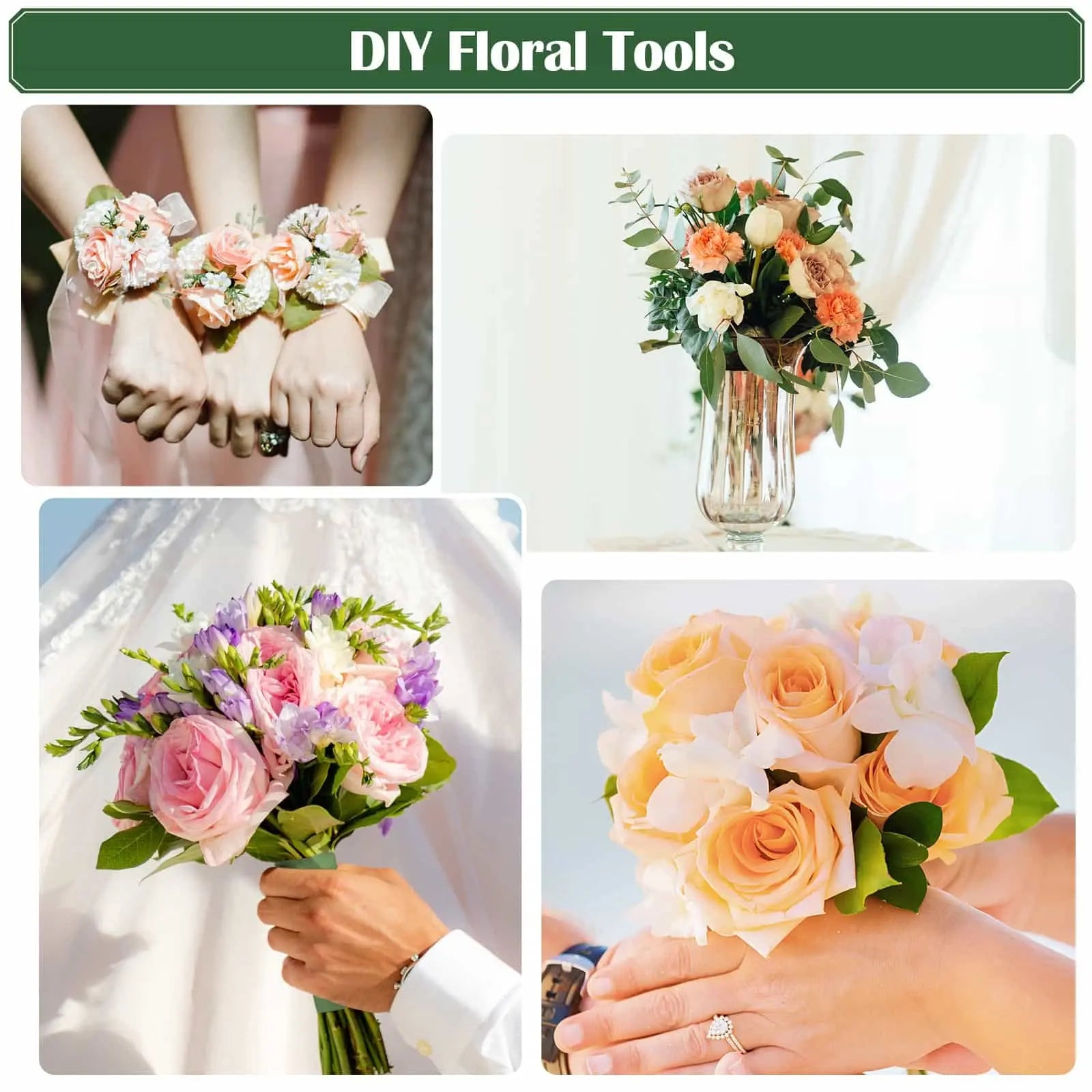 PAXCOO Floral Arrangement Kit with Green Tape and Wire, Boutonniere Flower pin, Wire Cutter for Wreath Making Supplies