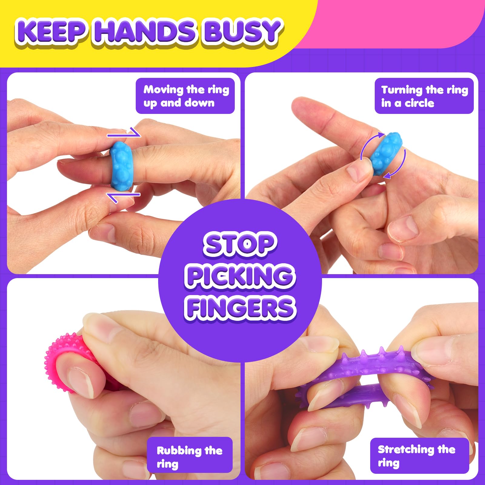 Fidget Toys Sensory Rings for Kids: Fidget Ring 18 Pack - Sensory Toys for Kids with Autism - Quiet Anxiety Fidgets Bulk for Classroom Prize - Christmas Stocking Stuffers