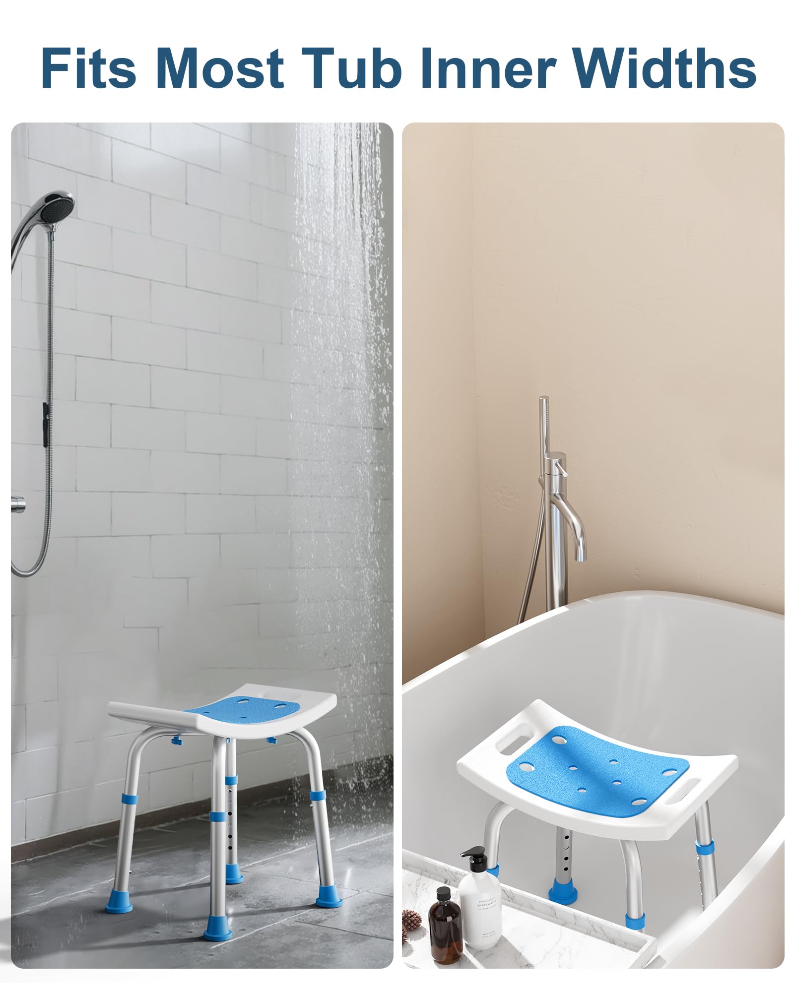 HOMLAND Shower Chair for Inside Shower, 400 lbs Adjustable Shower Stool with Suction Feet, Shower Seat for Inside Tub Bathroom Bench Bath Chair for Elderly and Disabled