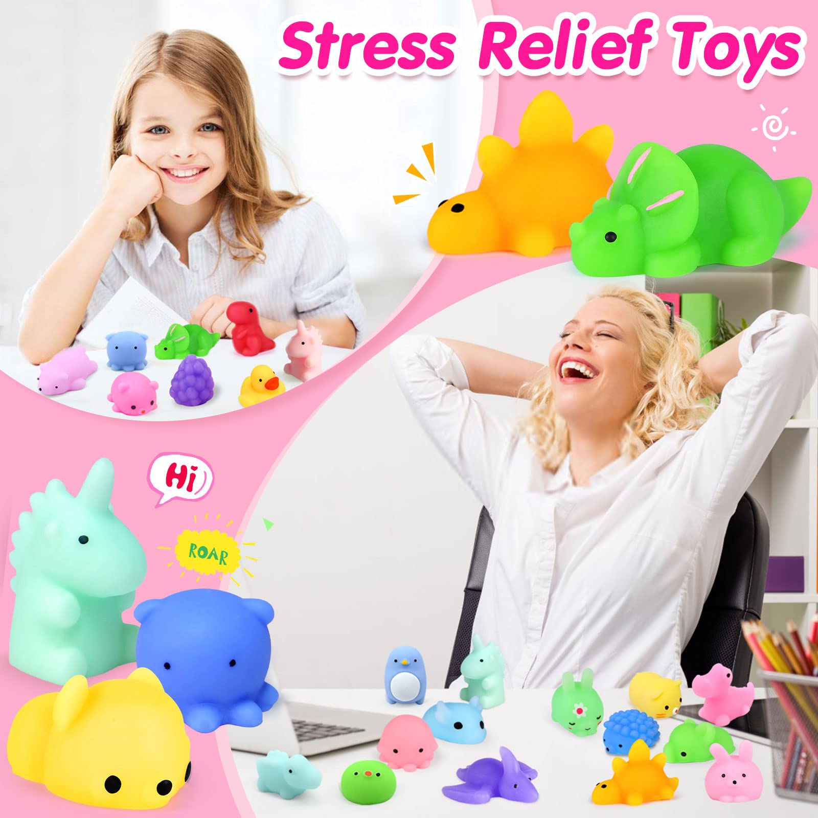 Squishies 40pcs Mochi Squishy Toys Party Favors for Kids Stocking Stuffers Mini Kawaii Squishy Treasure Box Toys for Classroom Prizes Fidget Toys Goodie Bag Christmas Easter Egg Fillers Gift for Kids