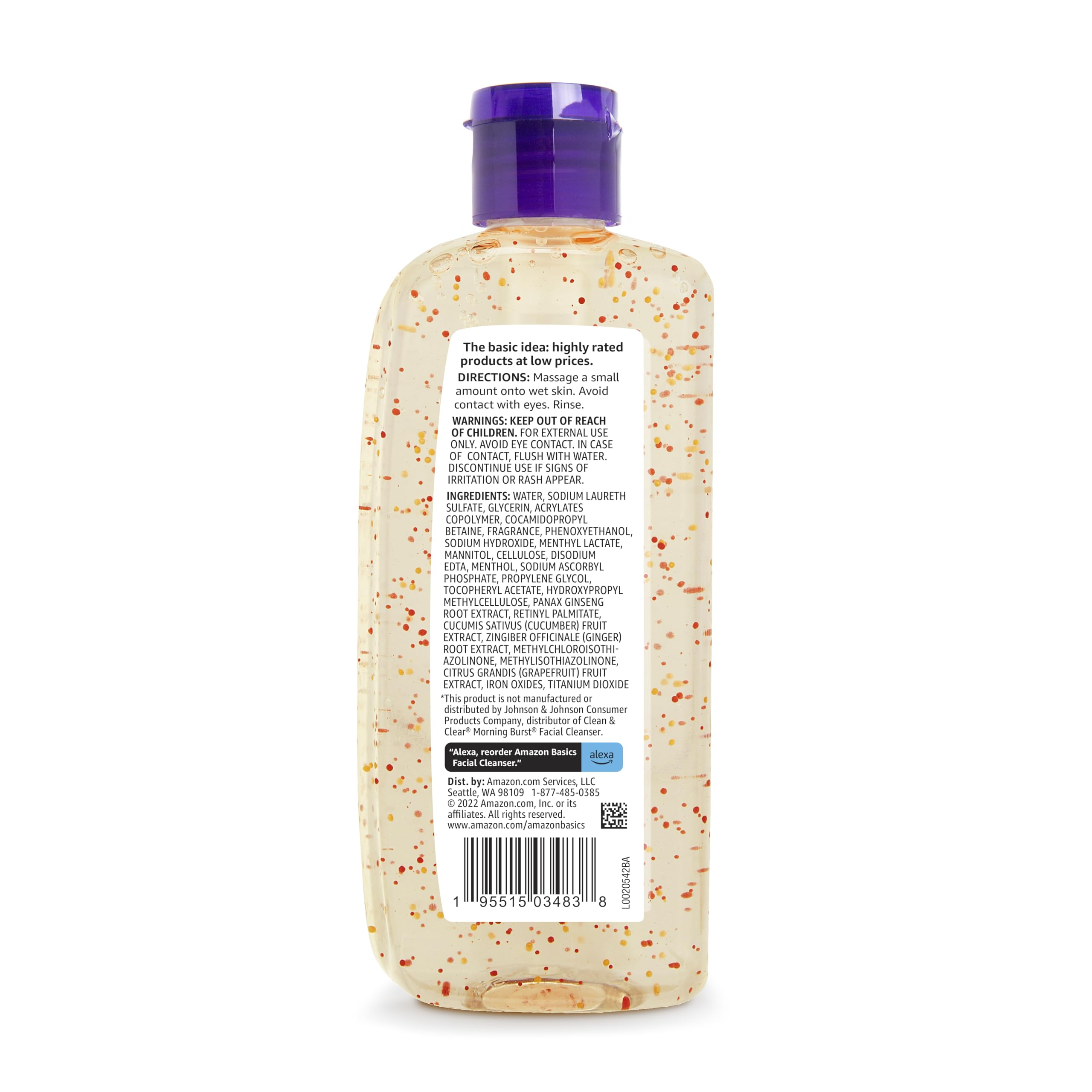 Amazon Brand - Solimo Morning Fresh Facial Cleanser with Ginseng and Vitamin C, 8 fl oz