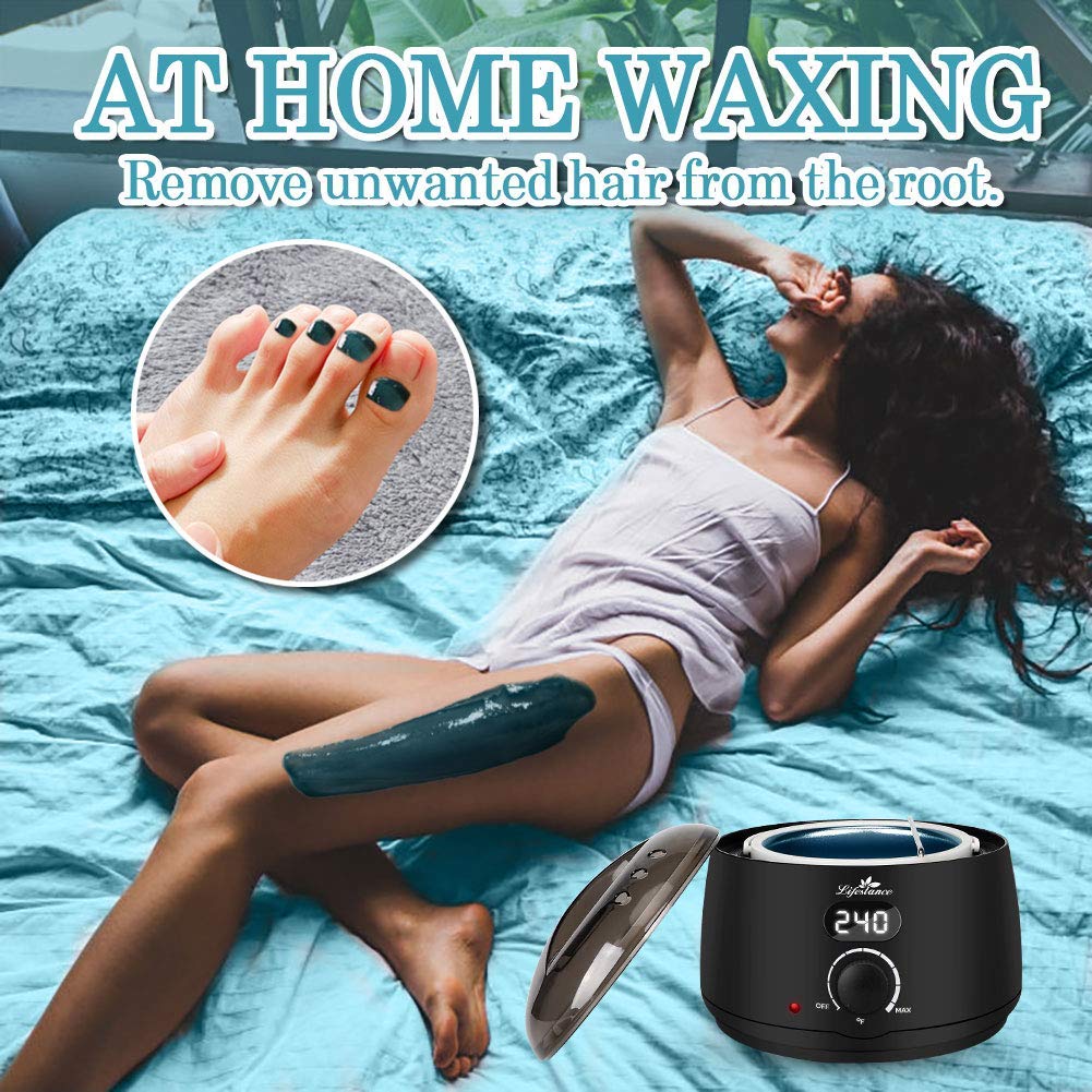 Lifestance Waxing Kit for Women & Men - L2 Digital Wax Pot Warmer, Brazilian & Bikini Hair Removal Kit with 14.1oz Hard Wax Beads & 42 Accessories, Professional for Face, Leg, Eyebrow, Body at Home