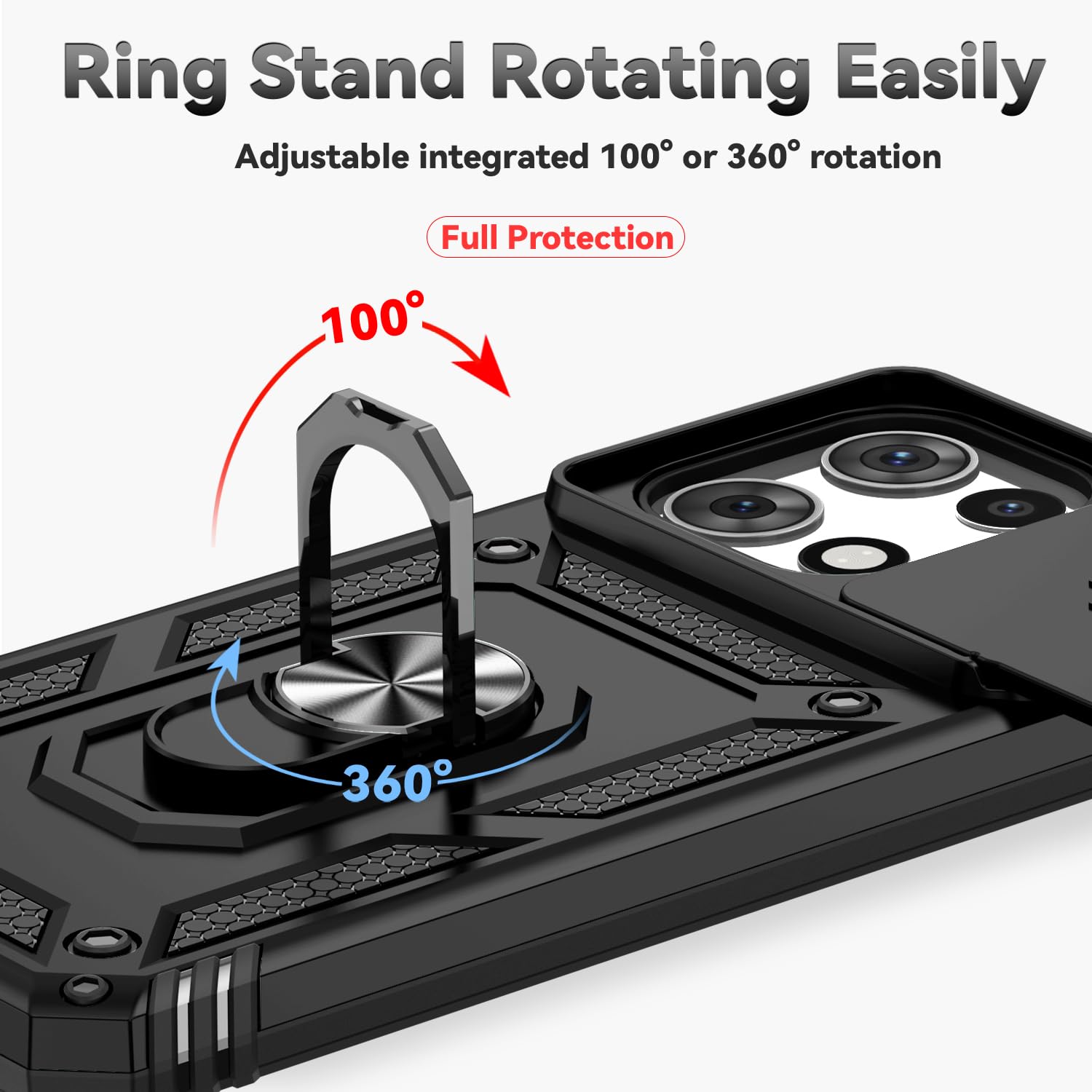 for Motorola Moto G 2025 Case, with Slide Camera Cover HD Screen Protector [Military Grade 16ft. Drop Tested] Magnetic Ring Holder Kickstand Protective Phone Case for Motorola Moto G 2025, Black
