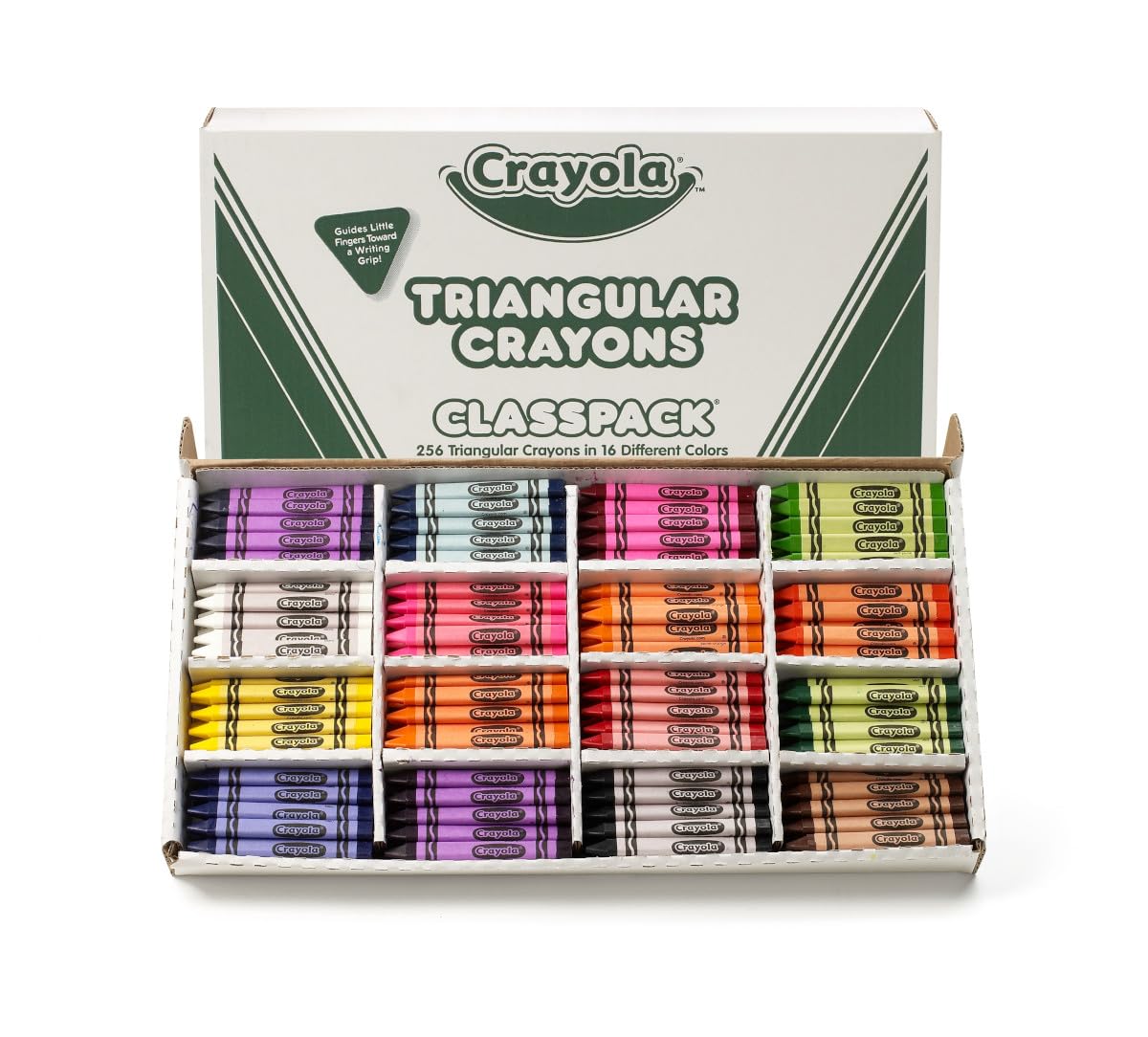 Crayola Triangular Crayon Classpack (256ct), 16 Assorted Toddler Crayons, Anti Roll, Bulk Back to School Essentials, Preschool Teacher Classroom Must Haves