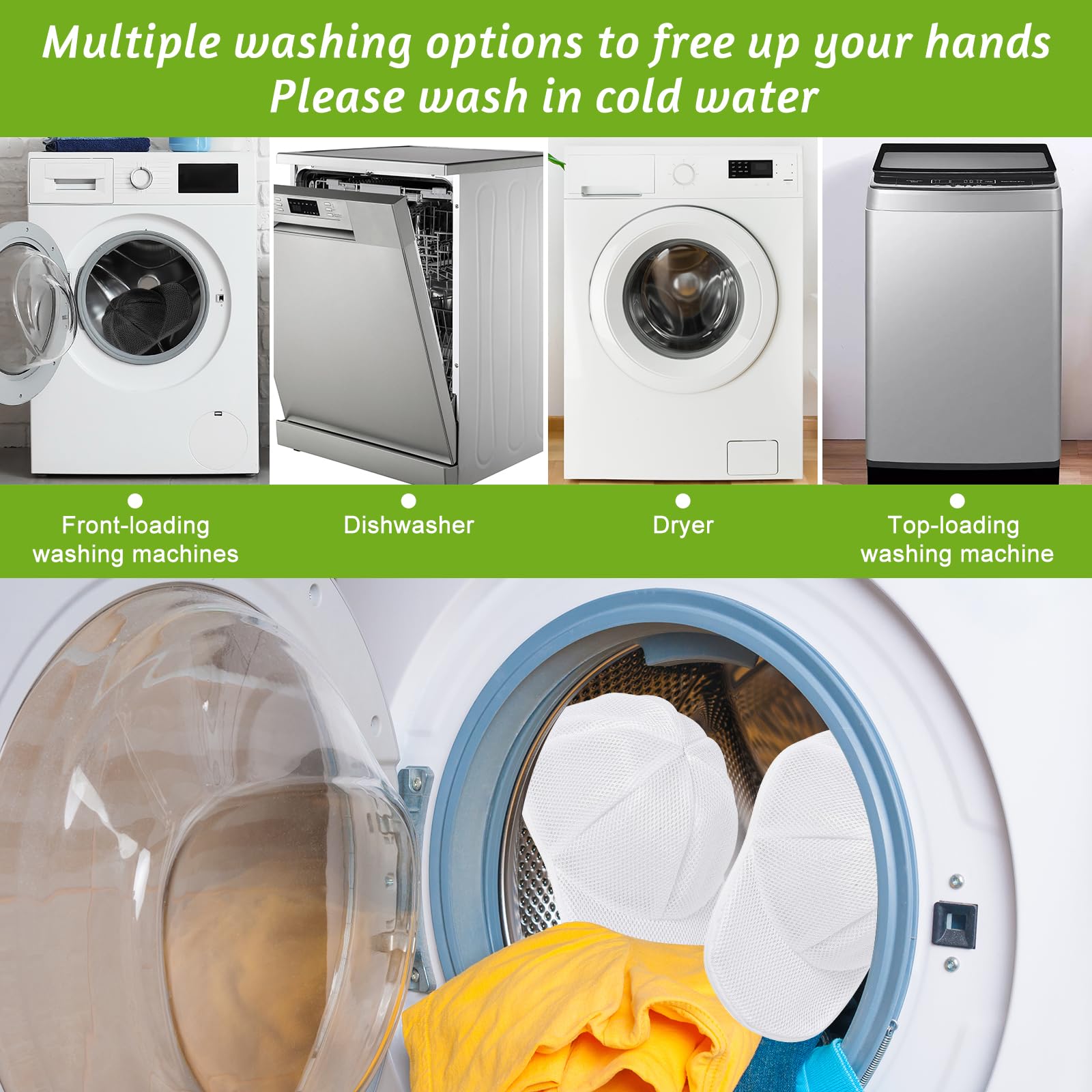 Hat Washer Cage Hats Cleaner, Hat Washer for baseball caps for Washing Machine or Dishwasher, Ball Cap Washer Frame for Flat & Curved Hats.2-Pack White