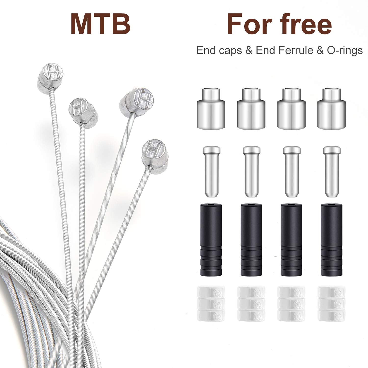 4PCS Premium Bike Brake Cable Set,Universal Standard Bicycle Brake Cable, Professional Bicycle Brake line For Front and Rear Mountain MTB or Road Bikes,include Free Cable Cap End Crimps accessories 2M